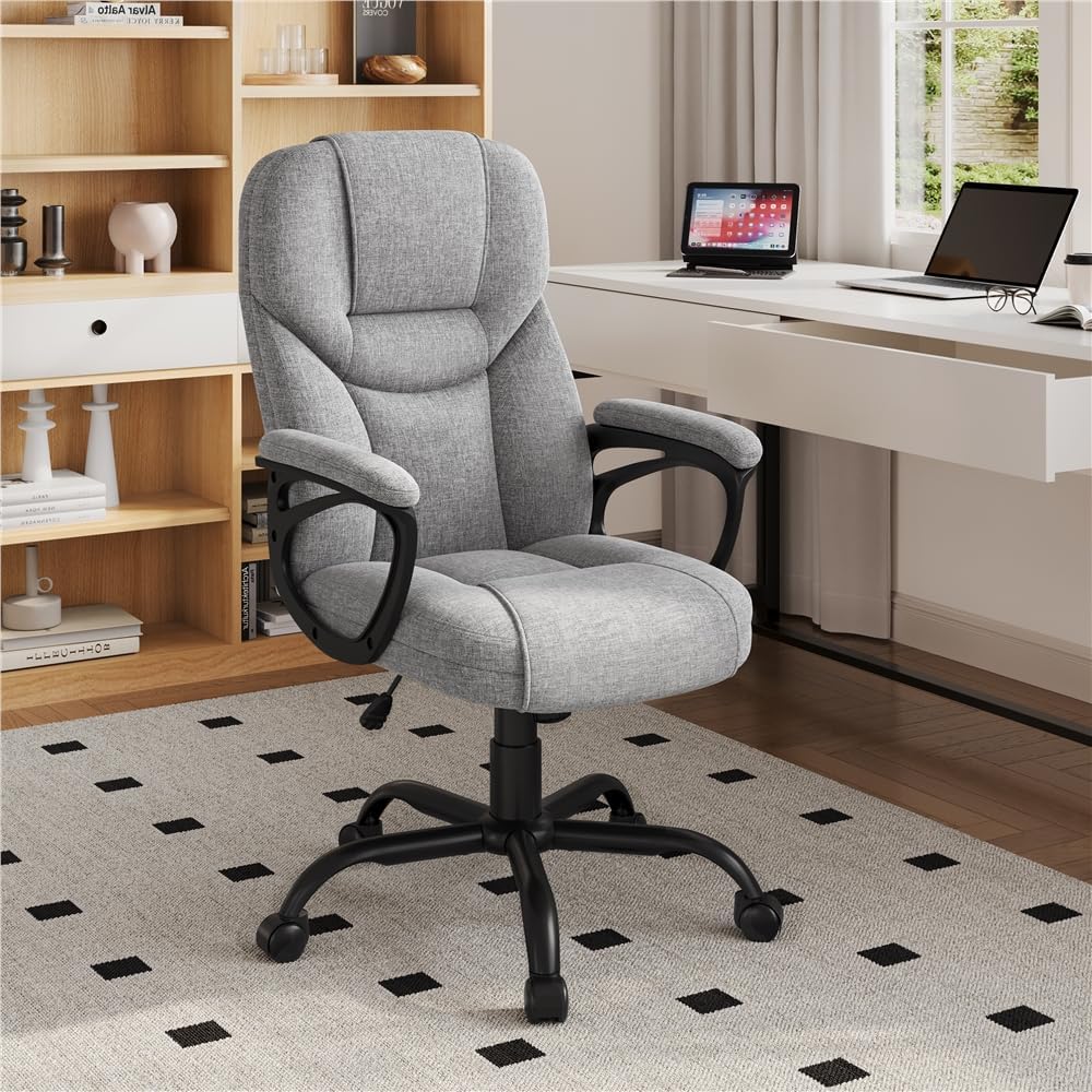 Detalle de Yaheetech Sedia Ufficio Ergonomica con Schienale Alto in Tessuto e Ecopelle Grigio – Rotelle, Altezza Regolabile