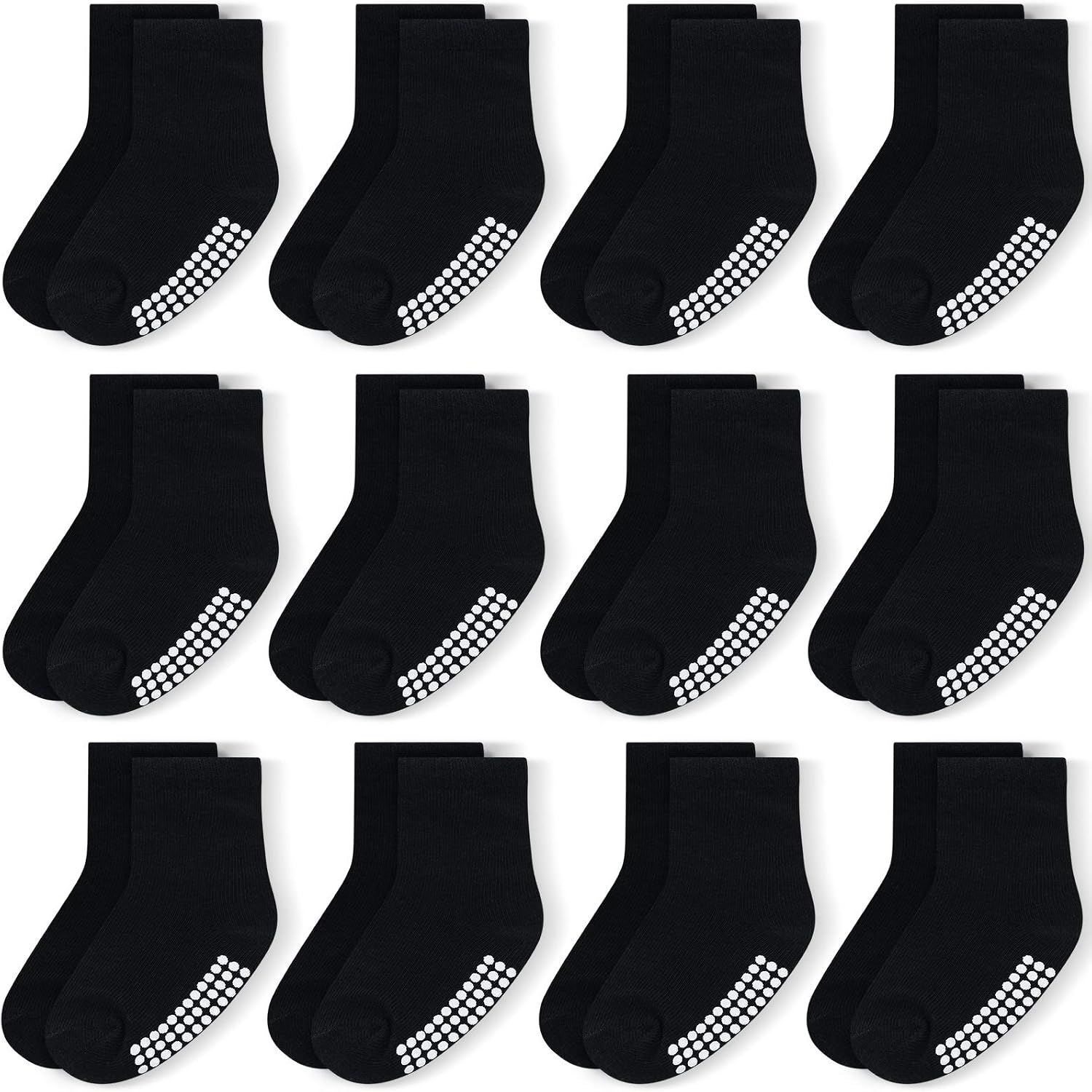 Detalle de JAKIDAR 12-Pack Baby and Toddler Cotton Crew Socks with Non-Slip Grips