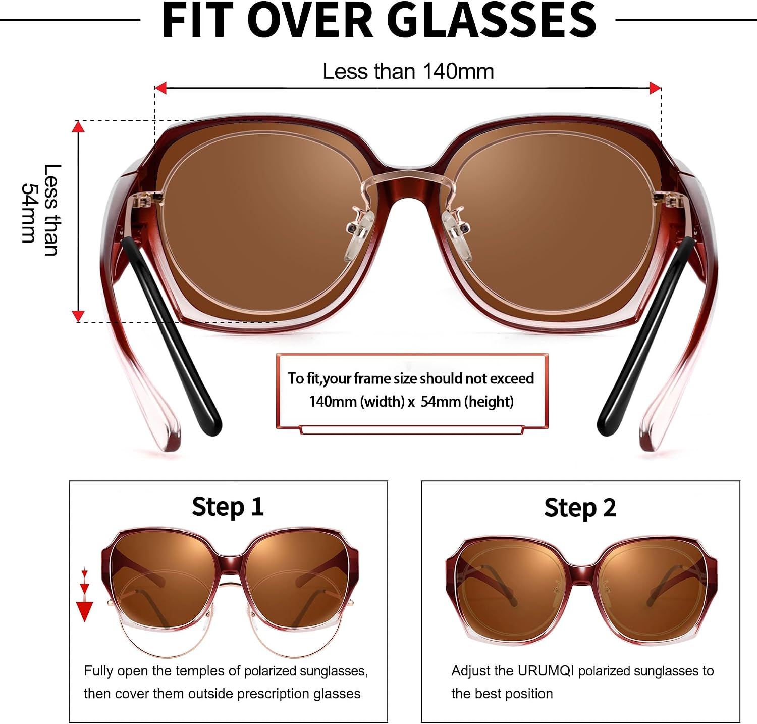 Detalle de URUMQI Überzieh-Sonnenbrille über normale Brille – Polarisierte UV400 Überbrille Damen in Grau