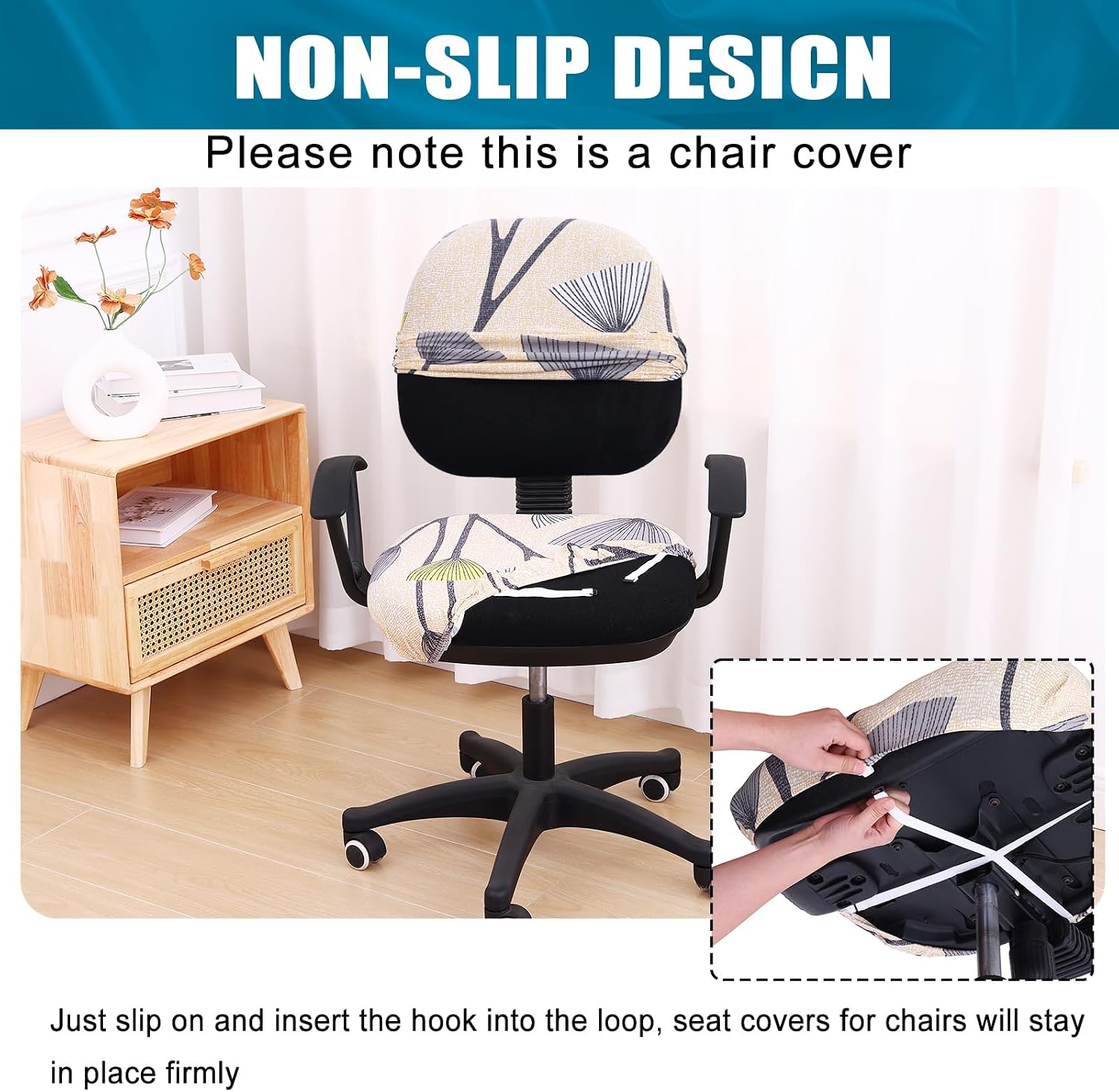 Detalle de Smiry Stretch Printed Office Chair Cover for Seat and Back, Washable Yellow and Gray
