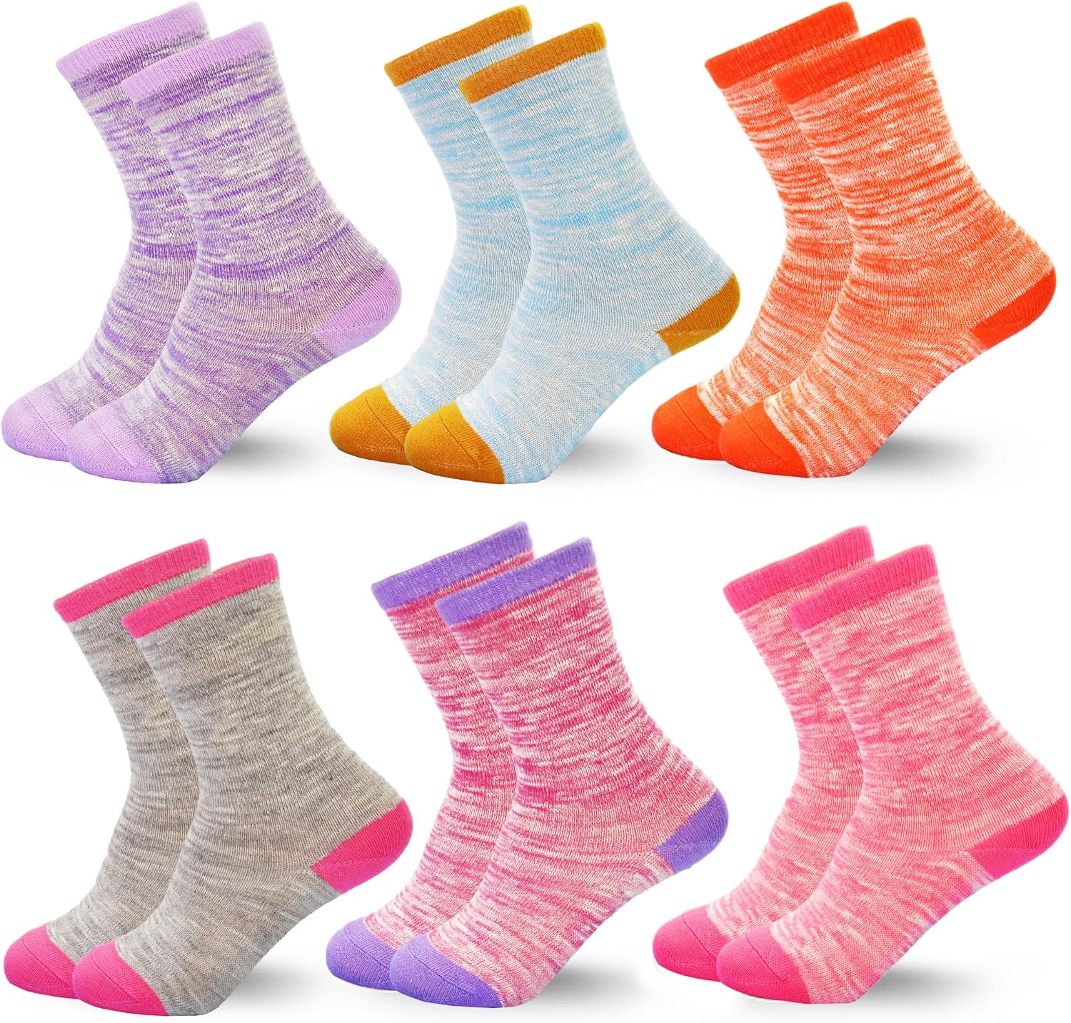Detalle de Girls’ Cotton Trainer Socks (6 Pairs) – Soft Mid-Calf Sports Socks for Kids 1–13 Years