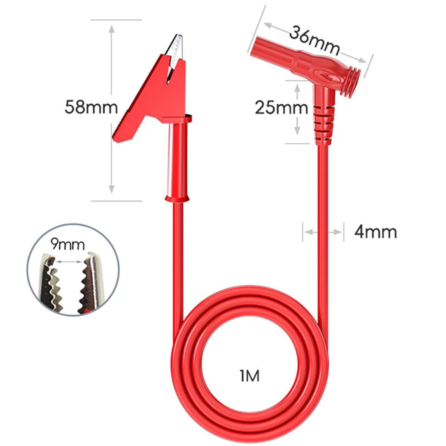 Thumbnail 1 de 2PCS Multimeter Test Leads (4mm Banana Plug to Crocodile Clips) 1000V/15A Red & Black, 1m each