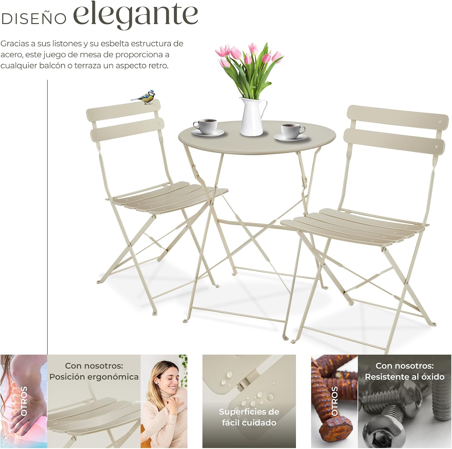 Detalle de tectake® Conjunto bistró plegable para balcón