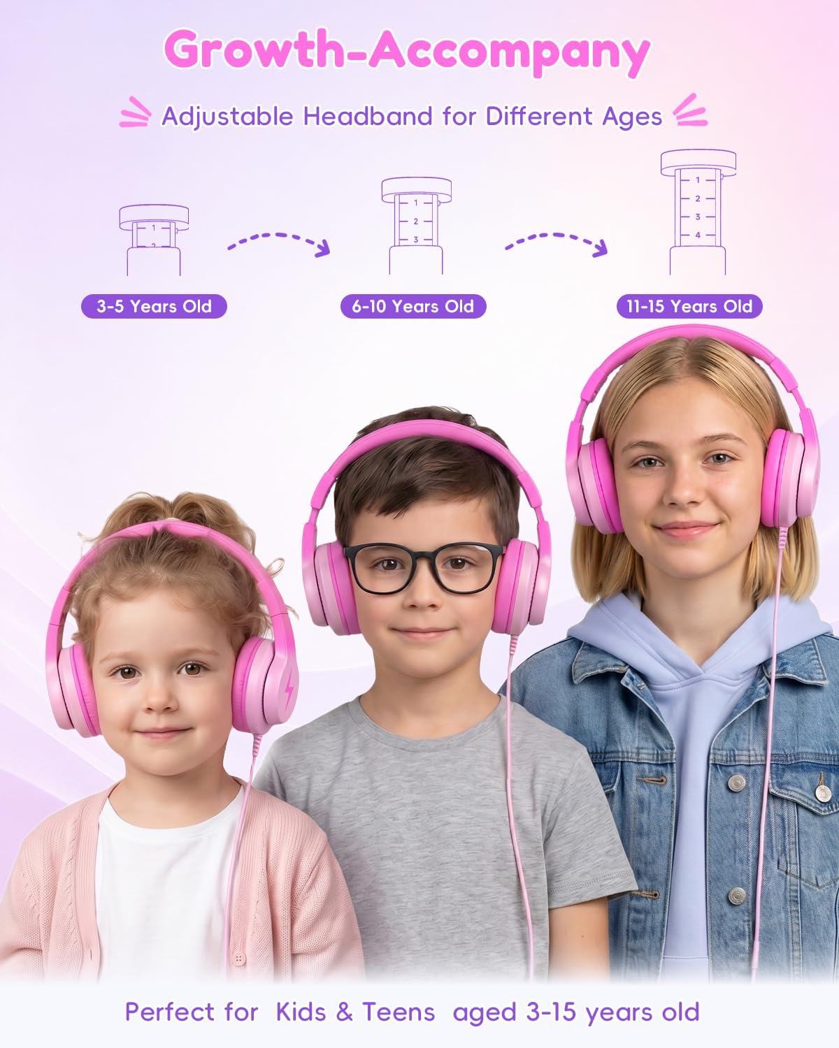 Thumbnail 6 de Candy Bila USB-C Kids Headphones for School (85dB, Gradient Rose Pink)