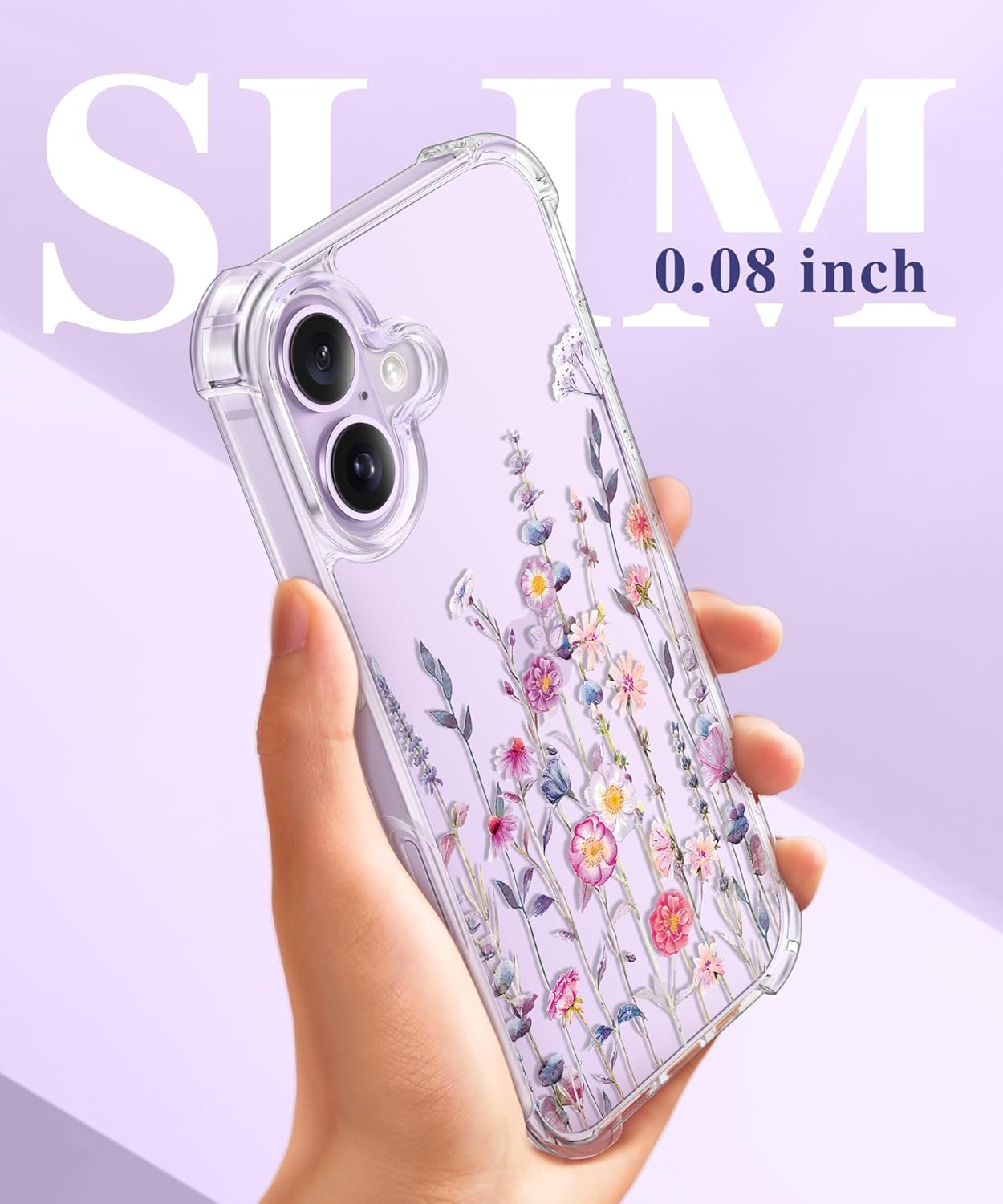 Thumbnail 6 de GVIEWIN iPhone 17 Case (6.3) with Screen Protector + Camera Lens Protector, Clear Floral Slim Shockproof Hard PC Back
