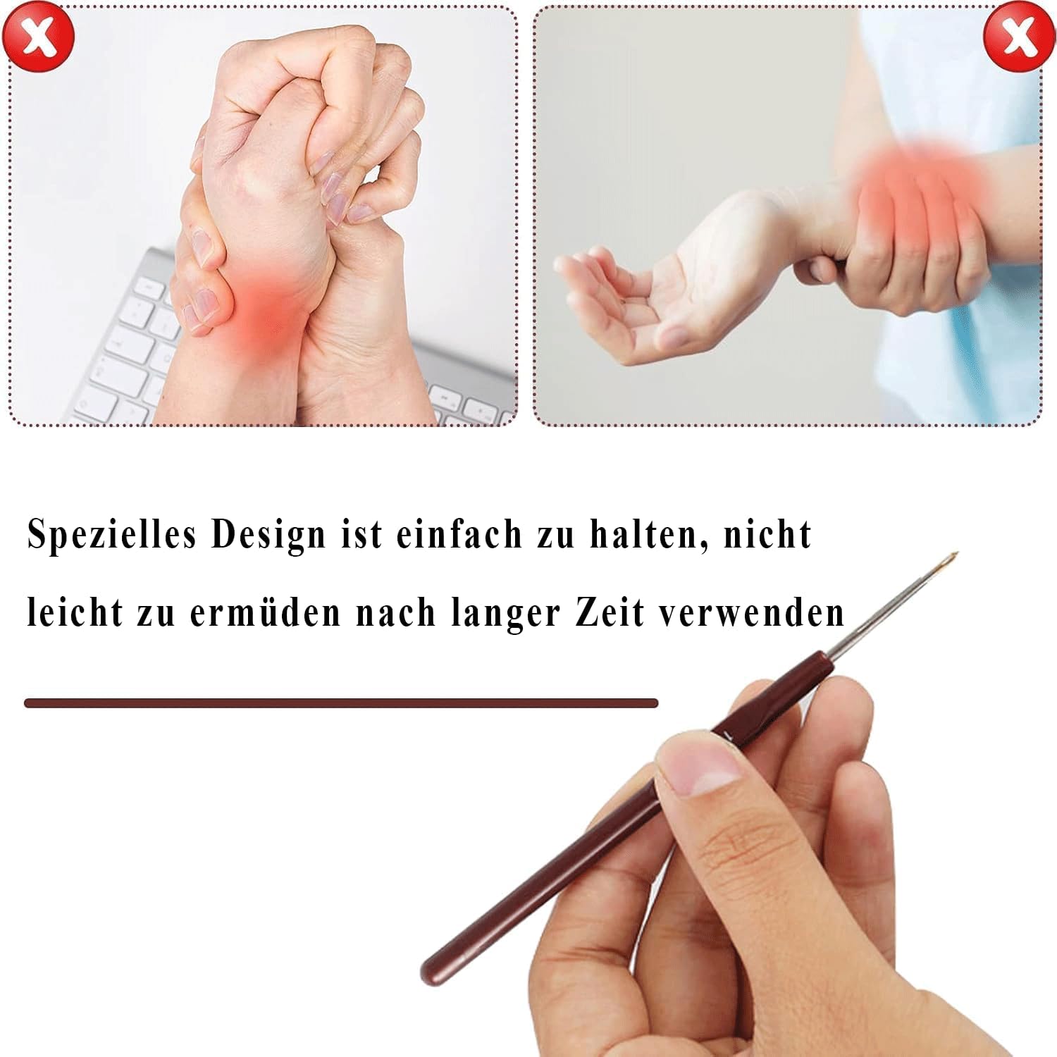 Detalle 2 de Canollo Tunesische Häkelnadeln-Set (3 Stück) 0,5 / 1,5 / 2,7 mm – ergonomisch, ultrafein für Dreadlocks