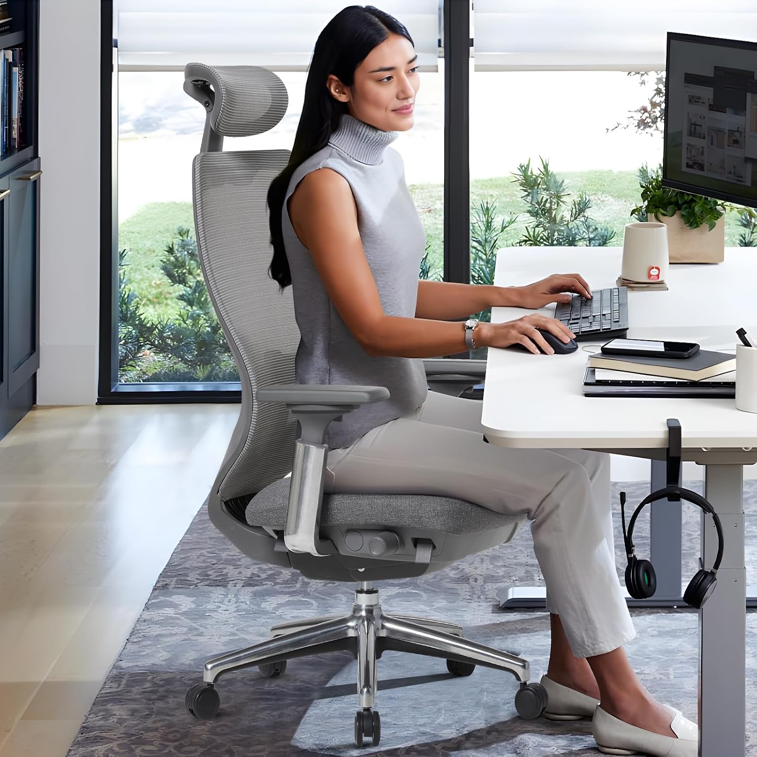 Detalle 2 de COLAMY XK-Atlas Ergonomic Mesh Office Chair with Adjustable Headrest and 4D Arms