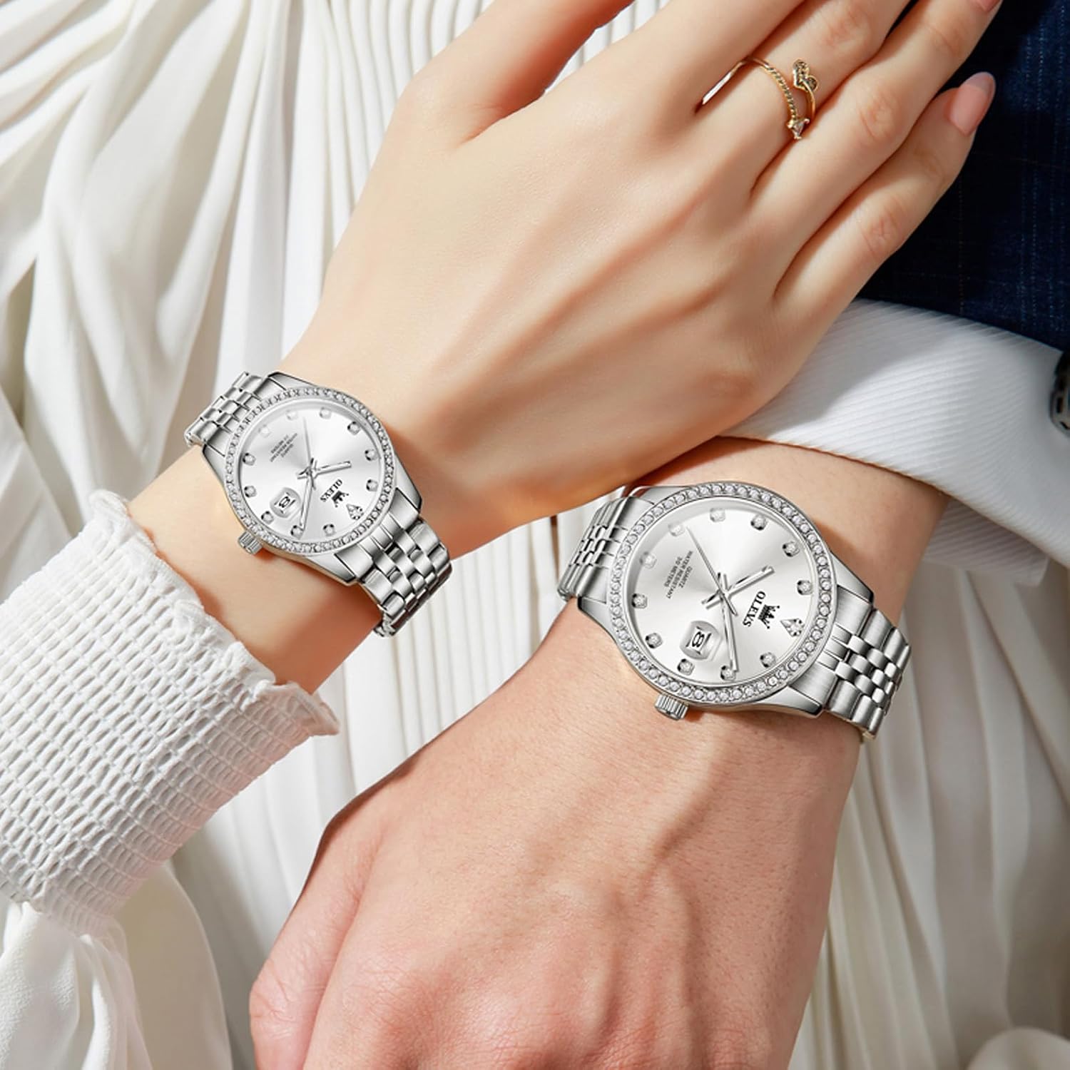 Detalle de OLEVS Paar Uhr – romantische Analoge Quarzuhr für Damen & Herren, wasserdicht & leuchtend