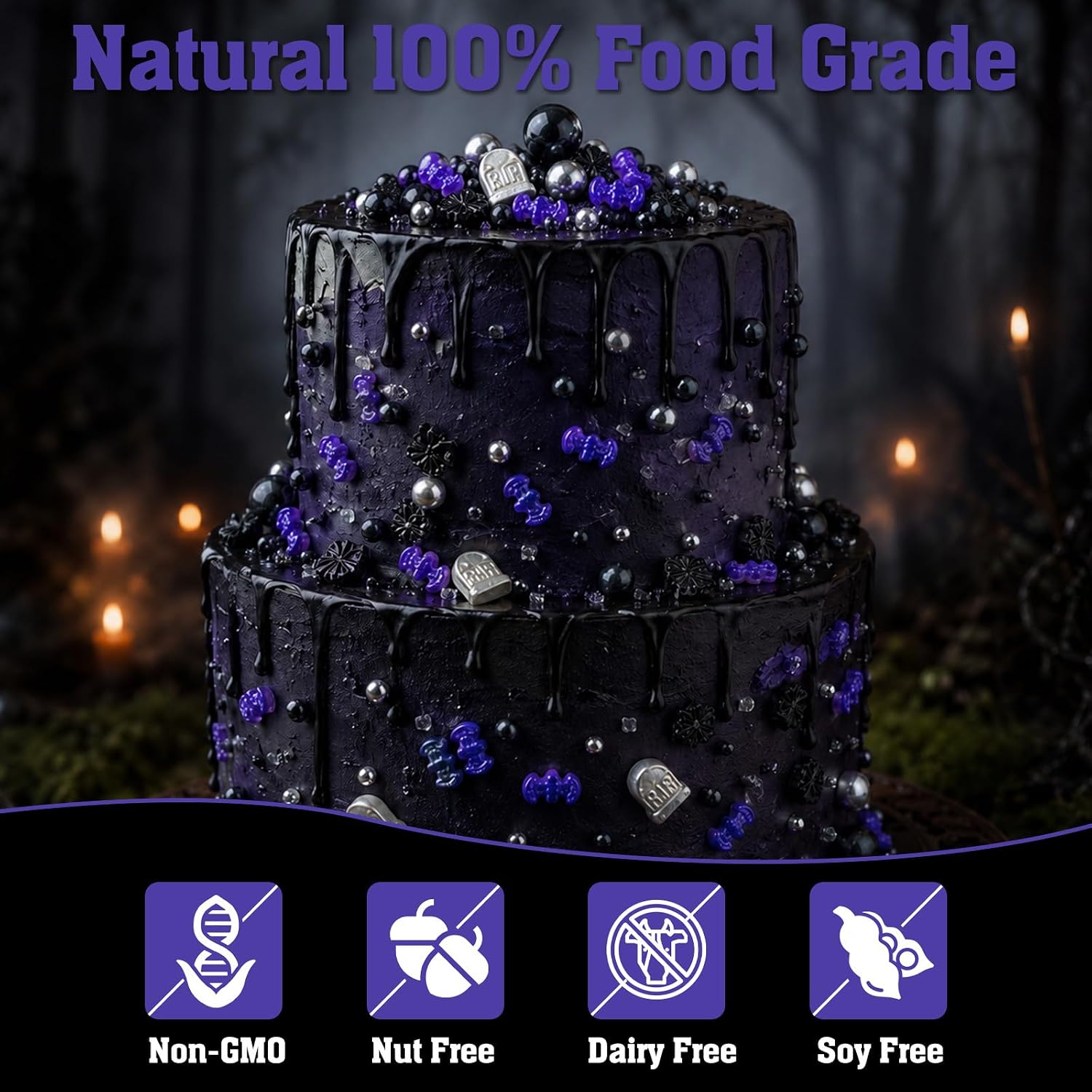Detalle de Twisweet Halloween Sprinkles, 130g Edible Tombstone Mix with Bats and Spiders