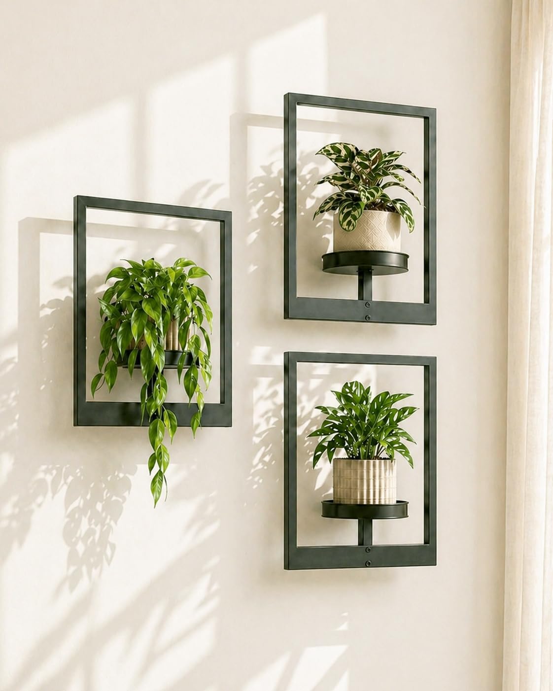 Detalle 2 de Bamworld Fioriere da appendere per piante da interno, confezione da 3 – design cornice e scaffali sospesi