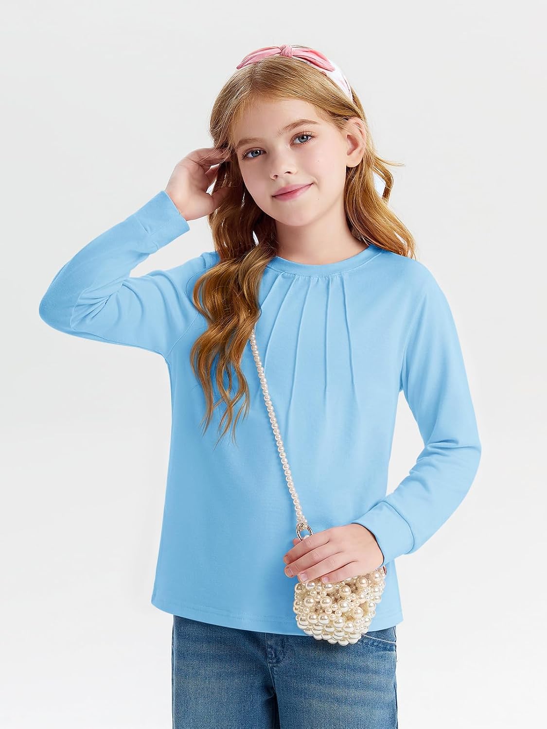 Detalle 2 de Haloumoning meisjes-T-shirt met lange mouwen, ronde hals en effen basic look