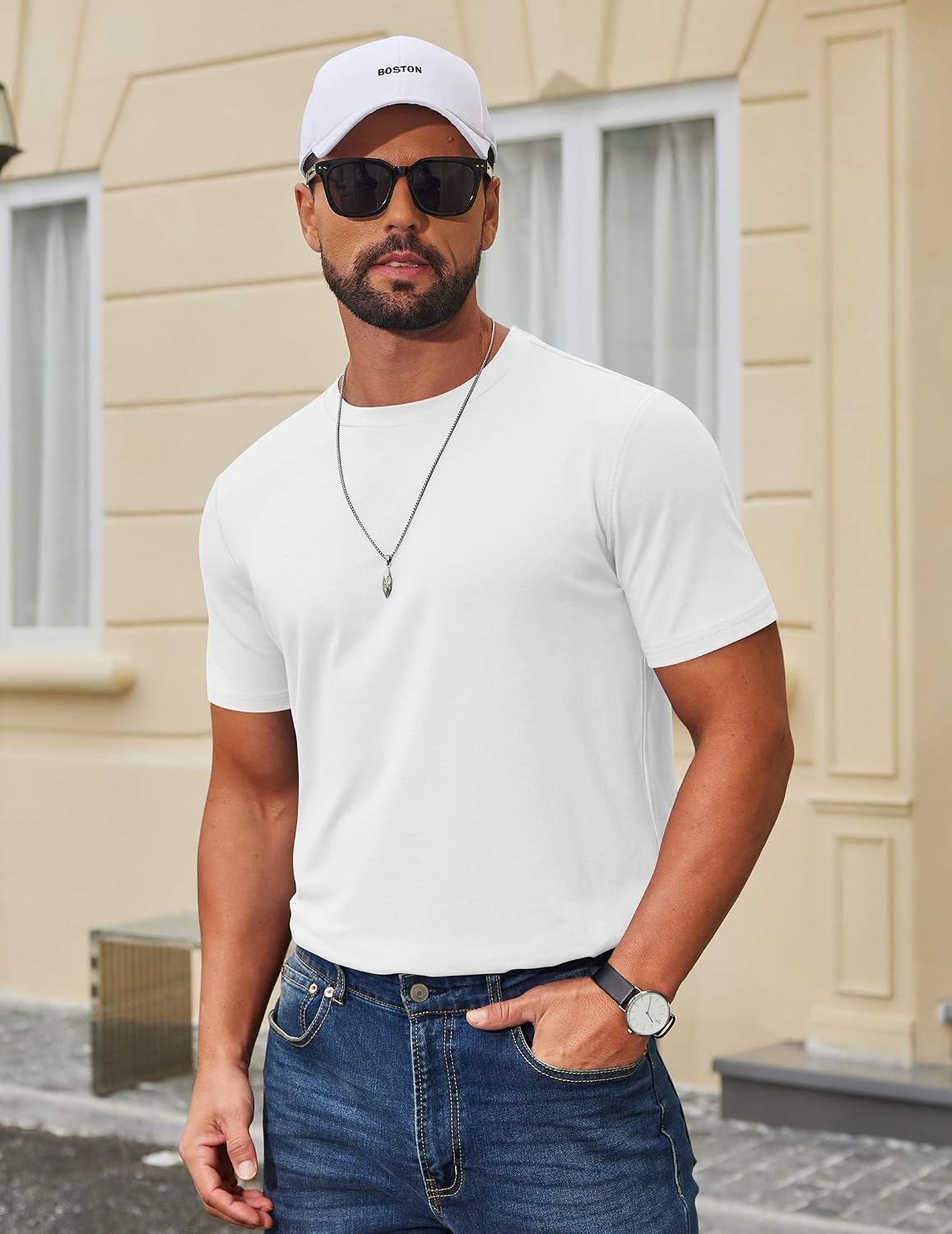 Detalle de COOFANDY Men's Short Sleeve Cotton-Blend T-Shirt — Everyday Essential