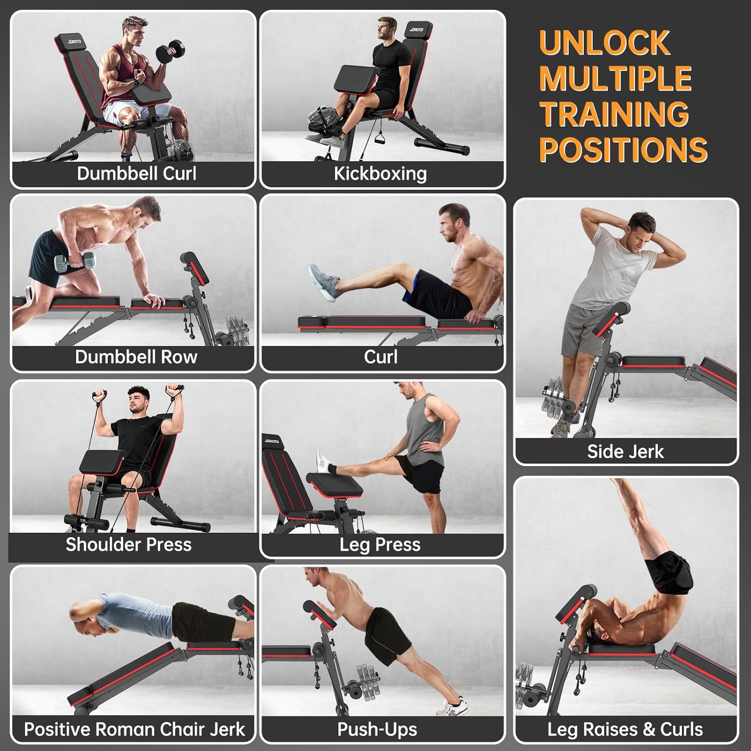 Thumbnail 4 de JOROTO verstellbare Hantelbank (klappbar) für Home Gym & Ganzkörpertraining, bis 350 kg