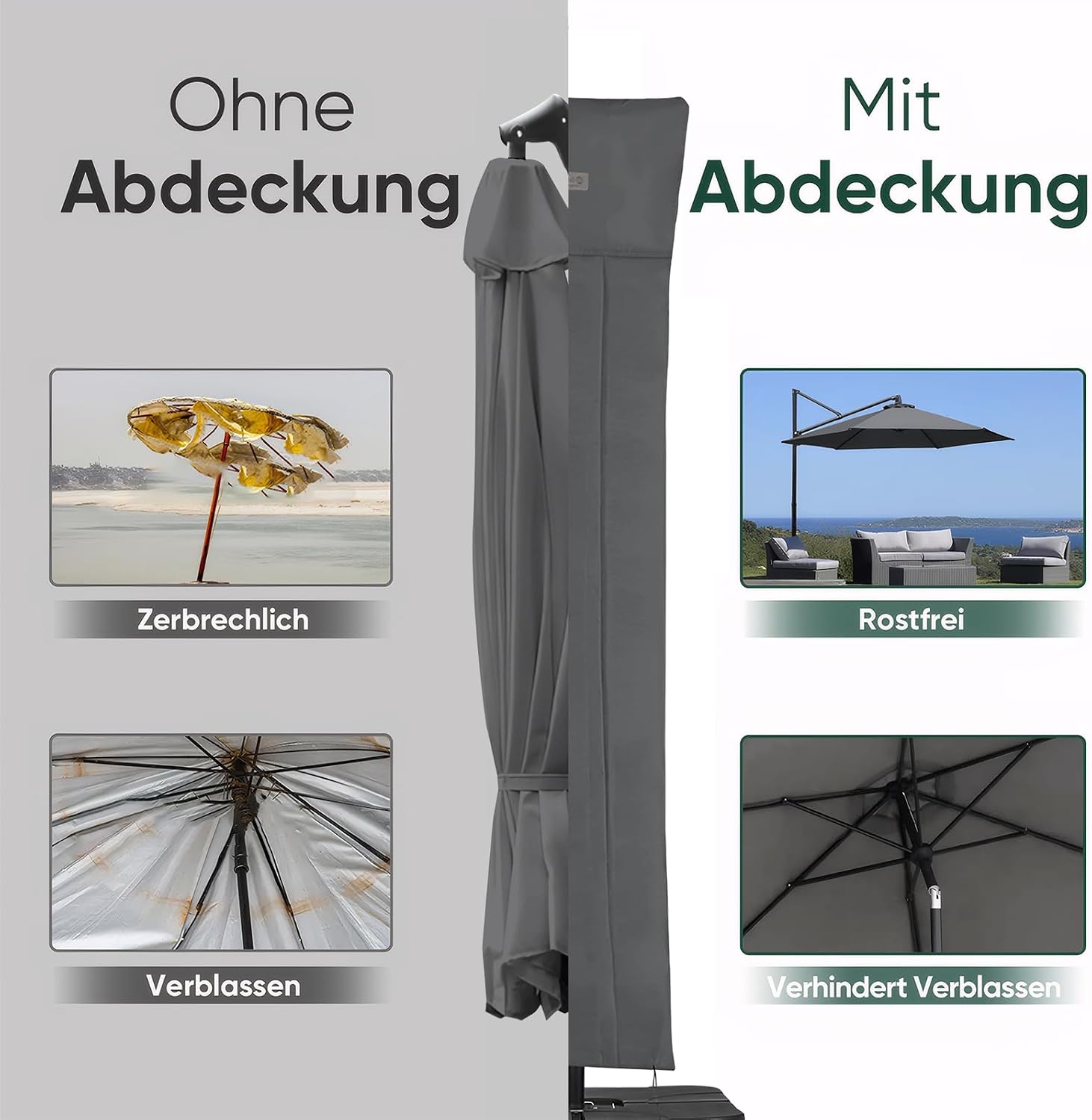 Detalle de Sekey Schutzhülle für Ampelschirm (Abdeckhaube) in Dunkelgrau, 260×65 cm, 600D Oxford-Gewebe