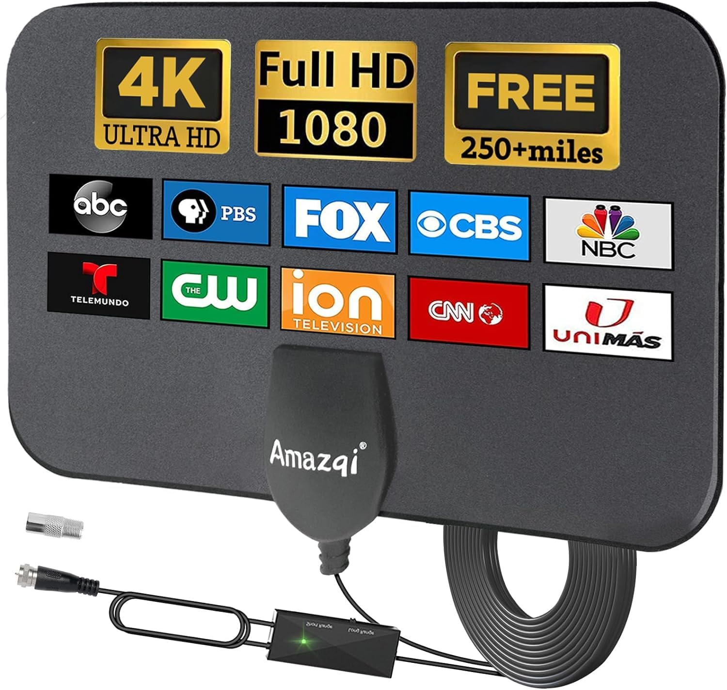 Detalle de Indoor TV Aerial 250+ Miles Long Range (4K, Freeview) with Signal Booster and 5m Cable