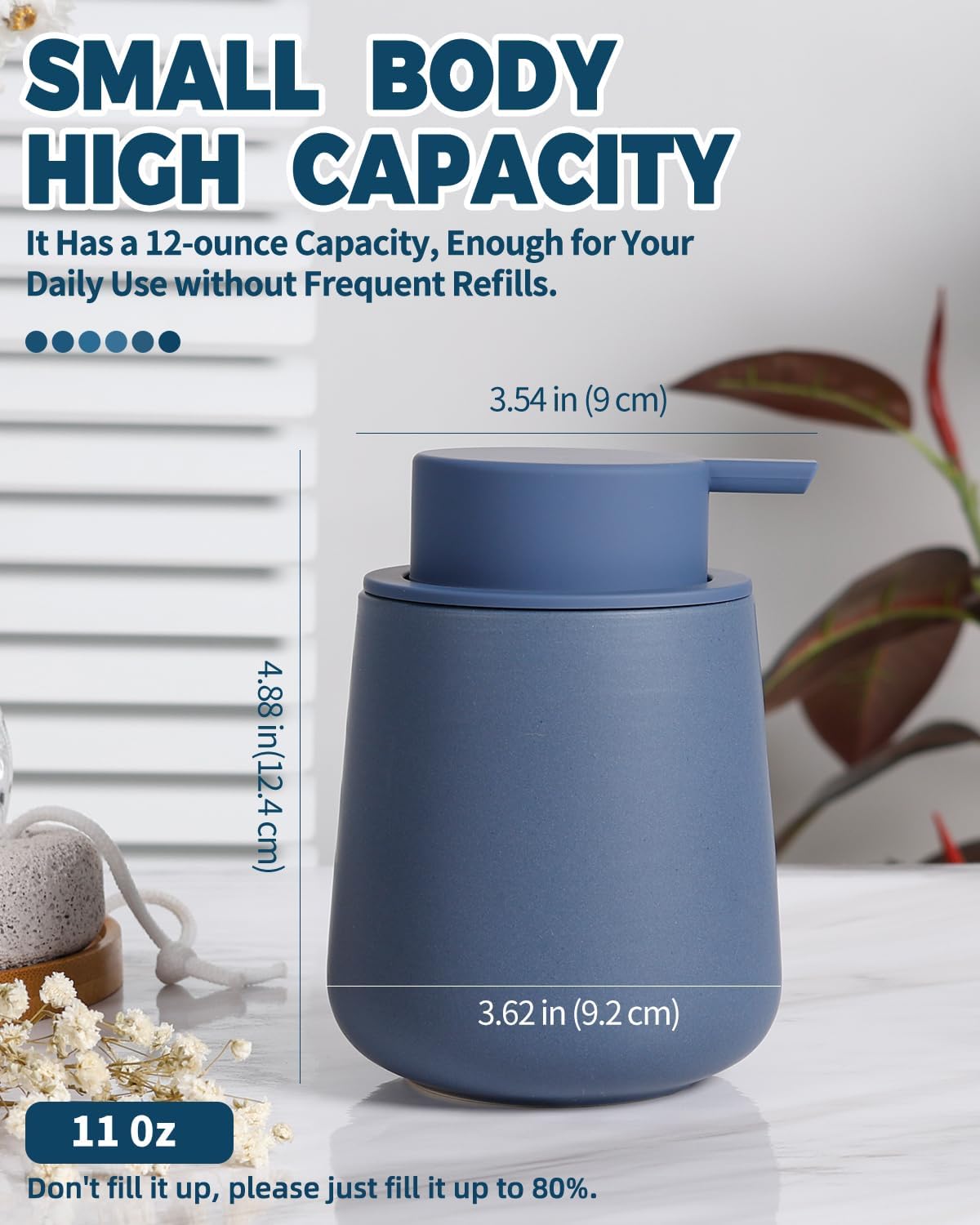 Detalle de BosilunLife Ceramic 11Oz Foam Soap Dispenser – Blue