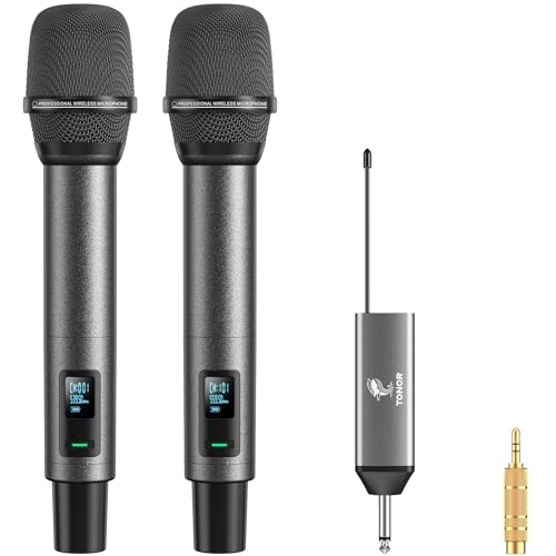Detalle de TONOR Microfono Wireless TW520: set professionale con due microfoni dinamici UHF ricaricabili