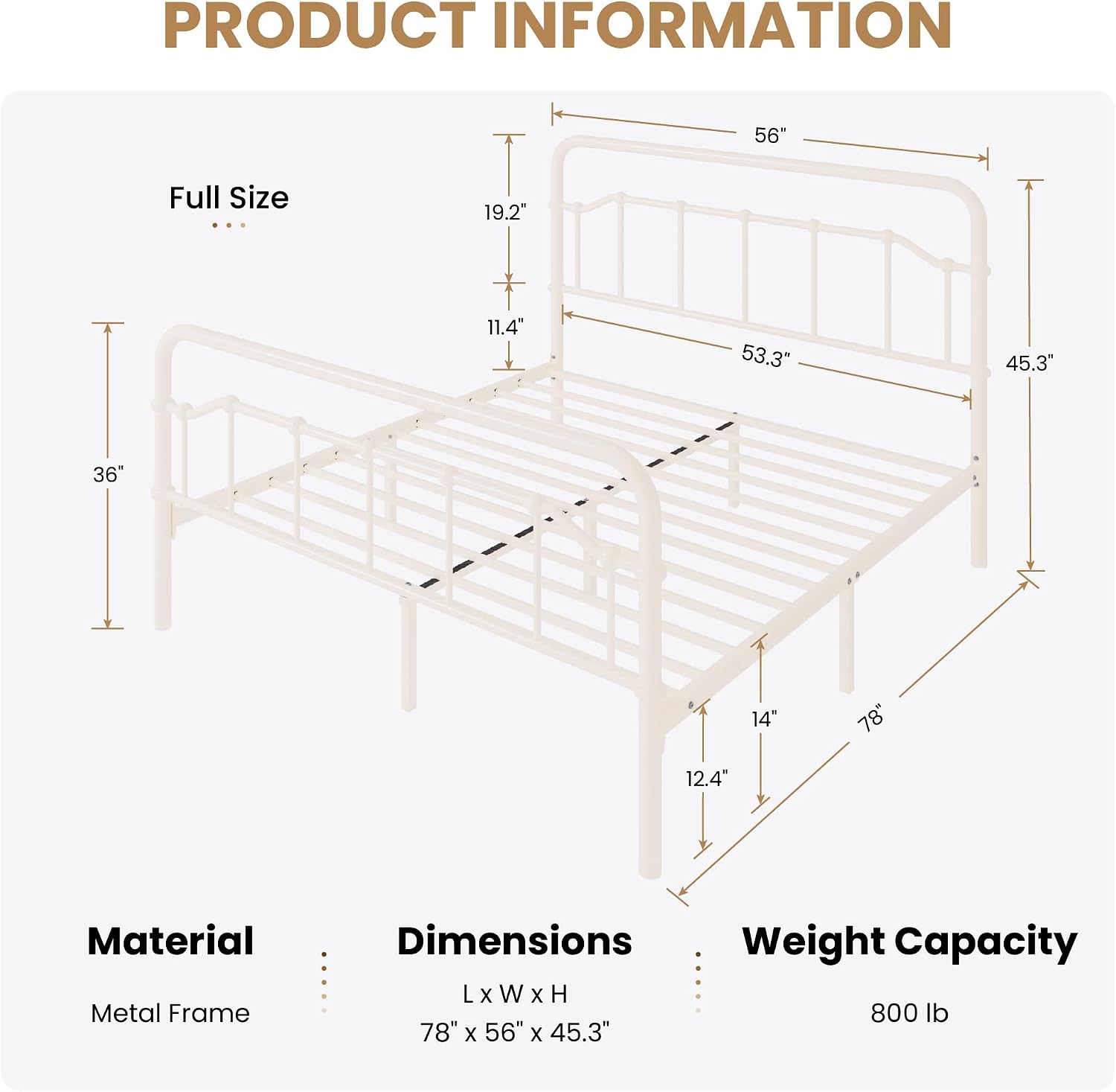 Detalle 2 de SHA CERLIN Metal Bed Frame, Full Size