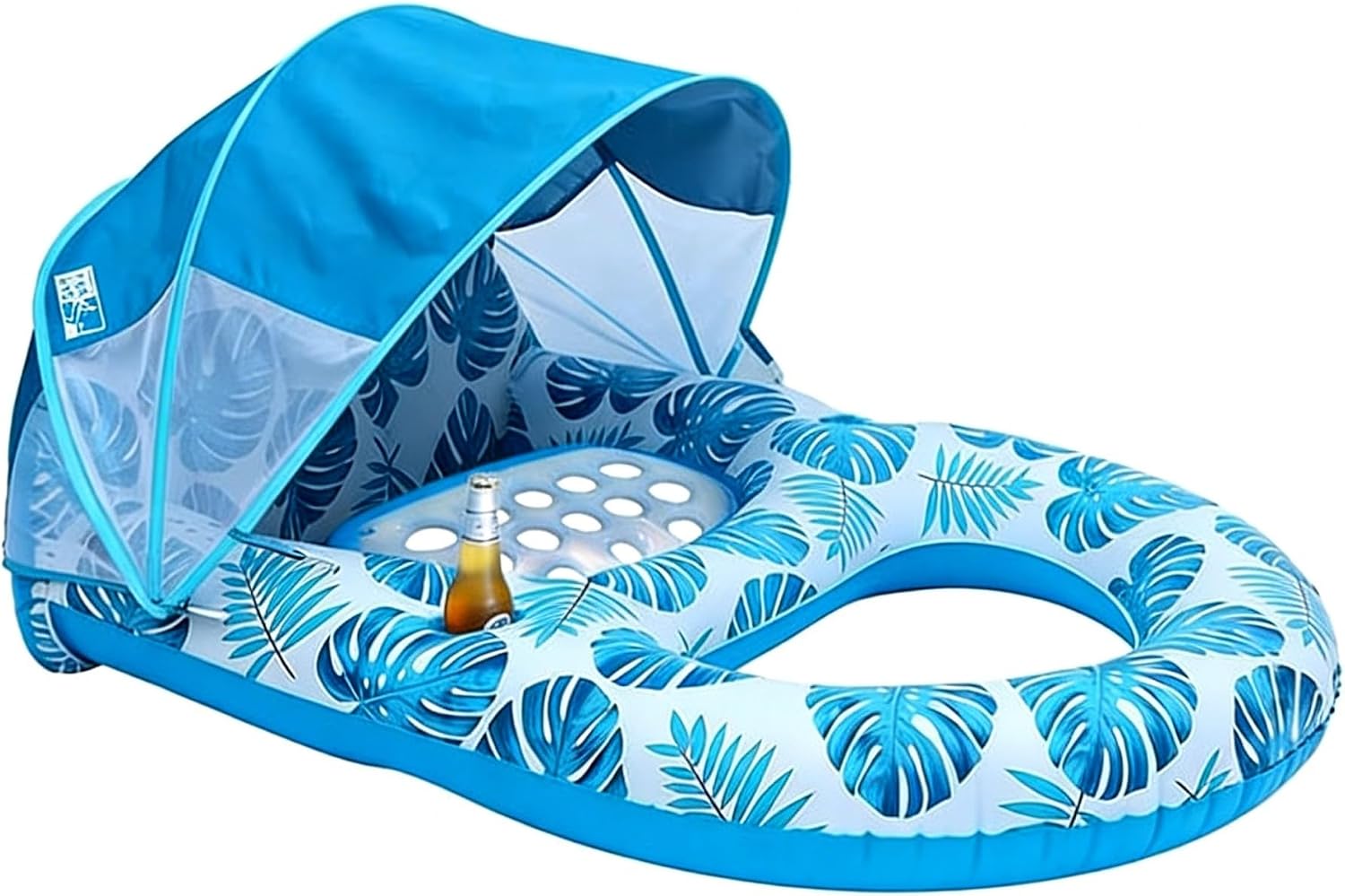 Detalle de Cheffery Luftmatratze Pool – Aufblasbares Sonnenpool-Sofa mit Sonnendach, Getränkehalter und Fußstütze
