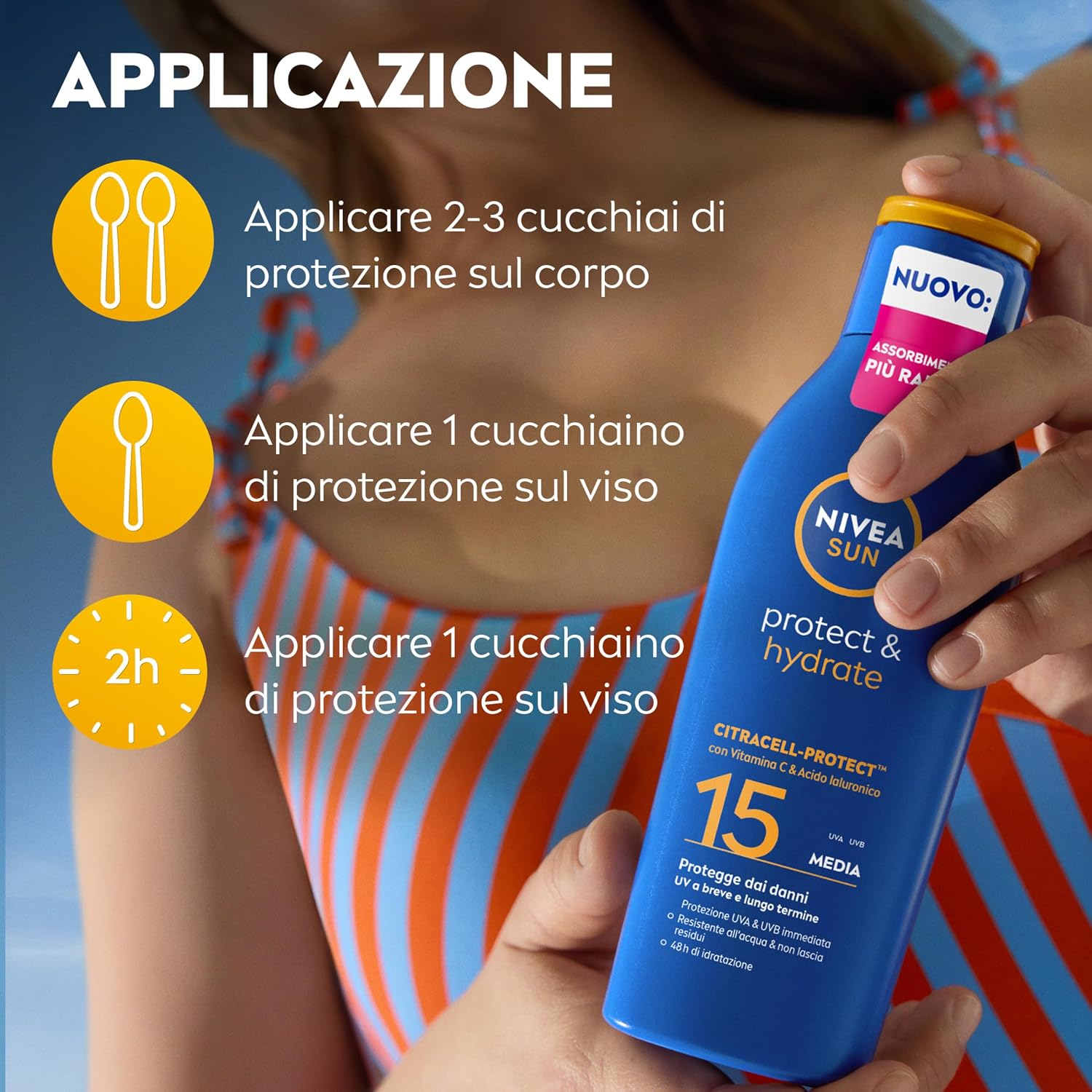 Detalle 1 de NIVEA SUN Protect & Hydrate SPF 15 Crema solare idratante 200 ml, resistente all’acqua