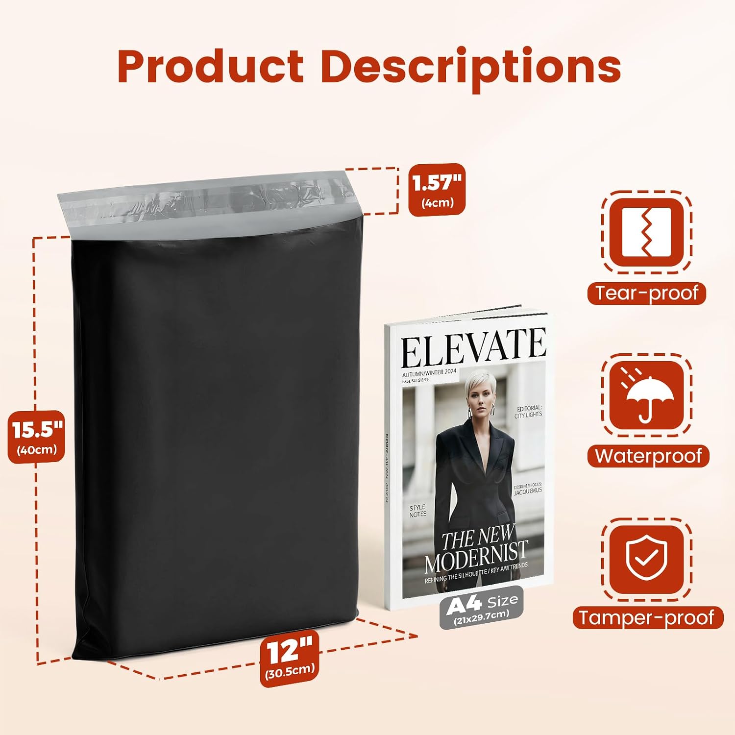 Thumbnail 1 de METRONIC 12 x 15.5-Inch Poly Mailers, 500-Pack, Black Self-Seal Bags