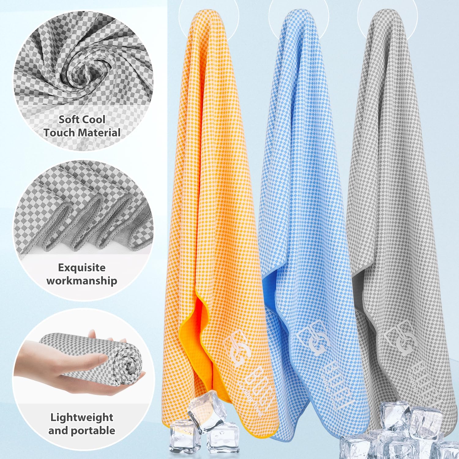 Detalle de BOGI 2 Pack Cooling Towel (100x30 cm) – Soft Bamboo Fibre, Instant Chill for Neck & Body