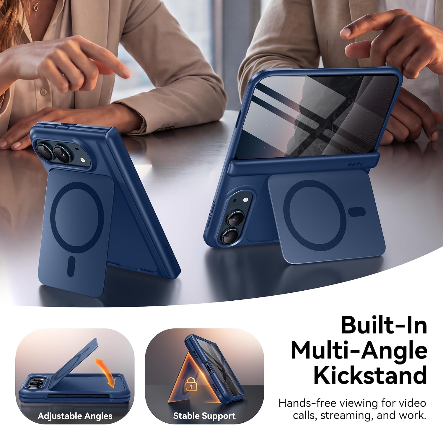 Thumbnail 6 de BERFY iPhone Duo Case with MagSafe, Blue, Built-In Stand & Screen Protector