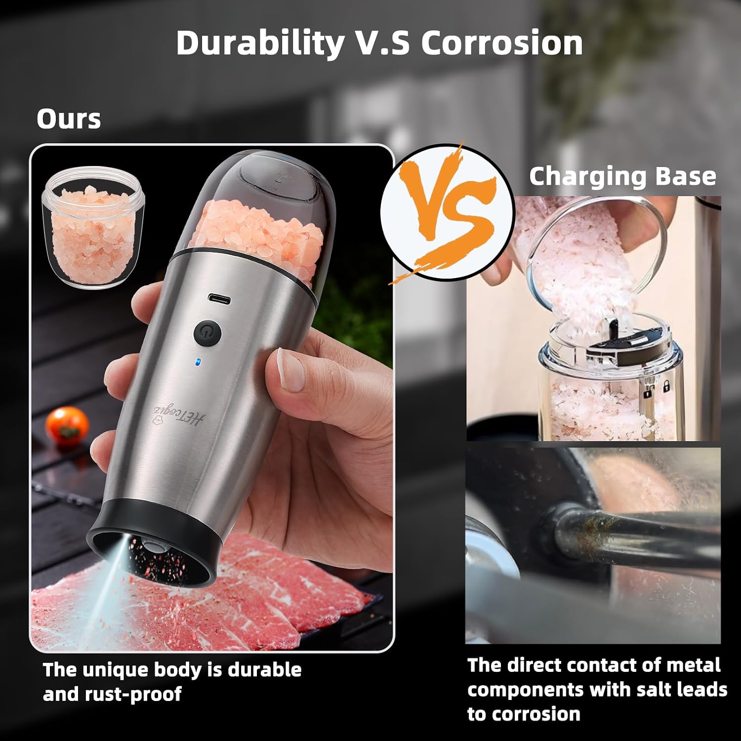 Thumbnail 6 de Electric Salt and Pepper Grinder Set (2 Pack) with Safe Storage Base, LED & Adjustable Coarseness