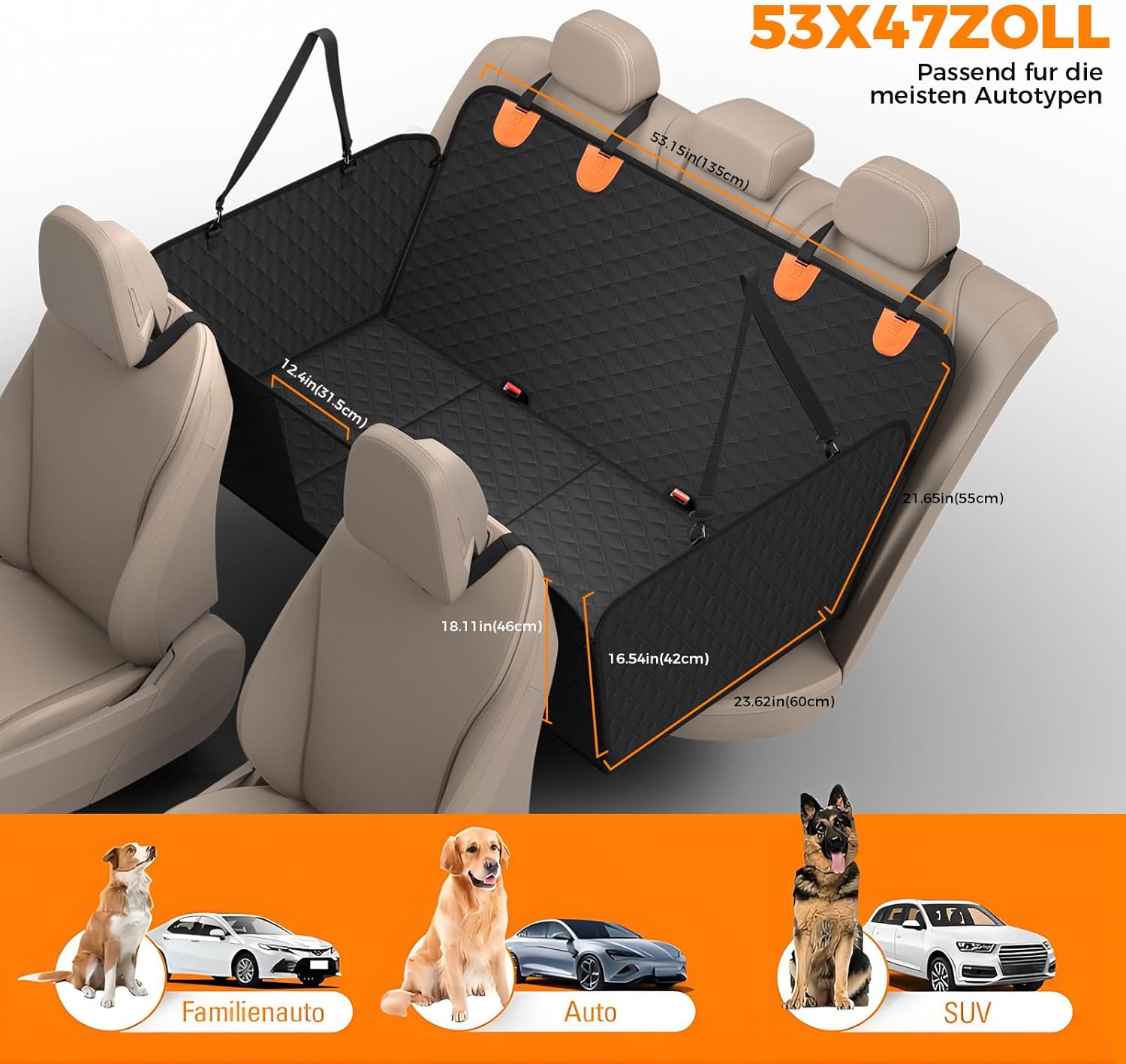Detalle de BMaoBBo Hundedecke Auto Rückbank 135x60 cm – wasserdicht, kratzfest und 300 Pfund Traglast