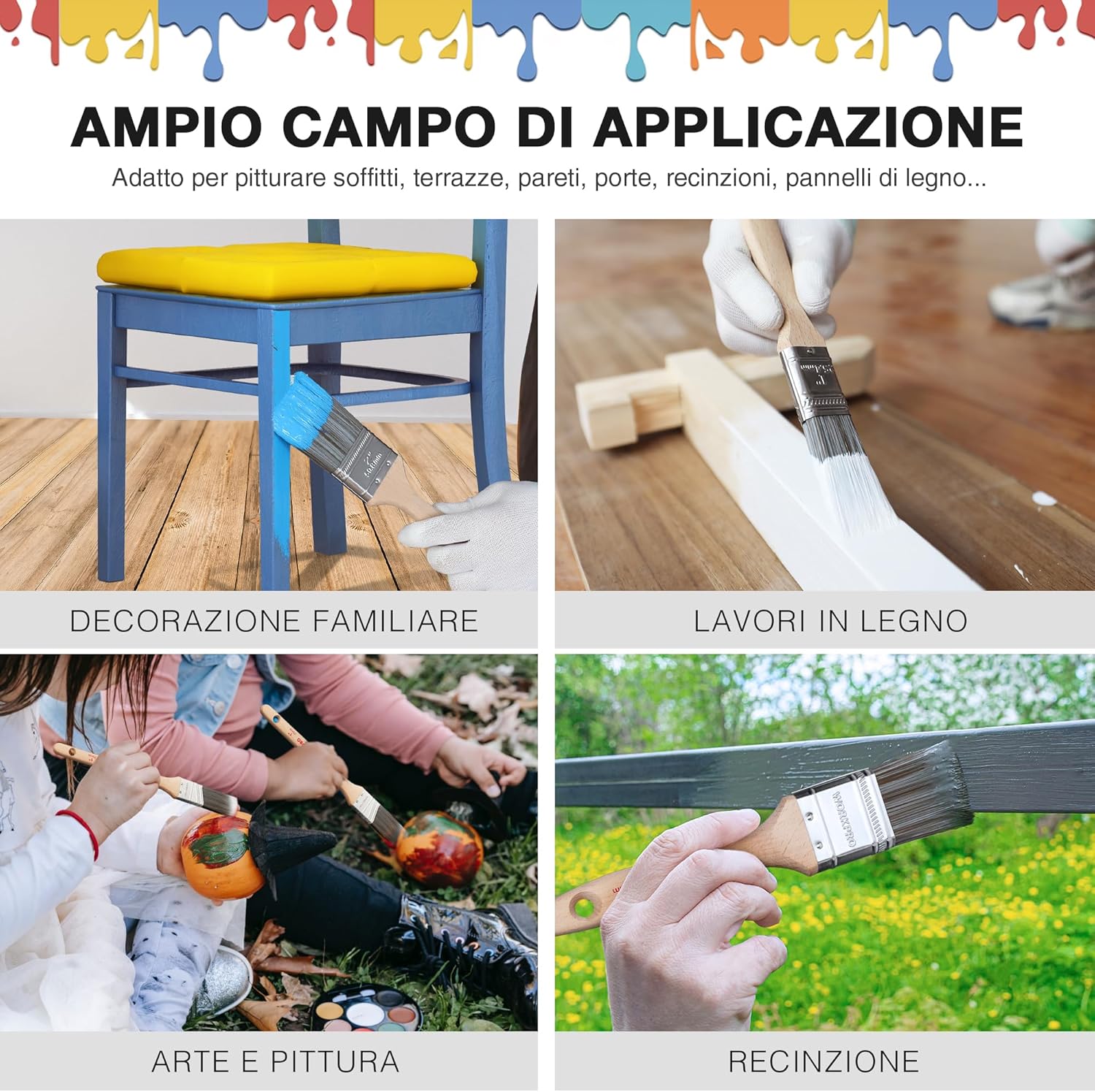Thumbnail 6 de WORKPRO Set di 4 Pennelli per Pittura professionali 25/38 mm