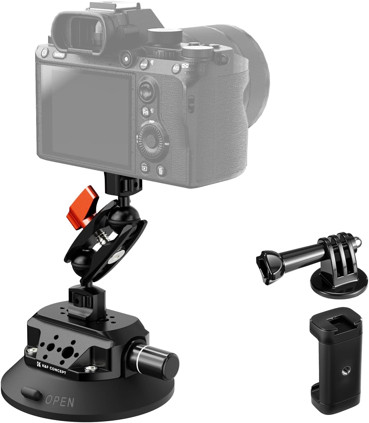 Detalle de K&F CONCEPT supporto fotocamera a ventosa 4,5" con braccio magico e testa sferica (compatibile GoPro, Insta360, telefono)