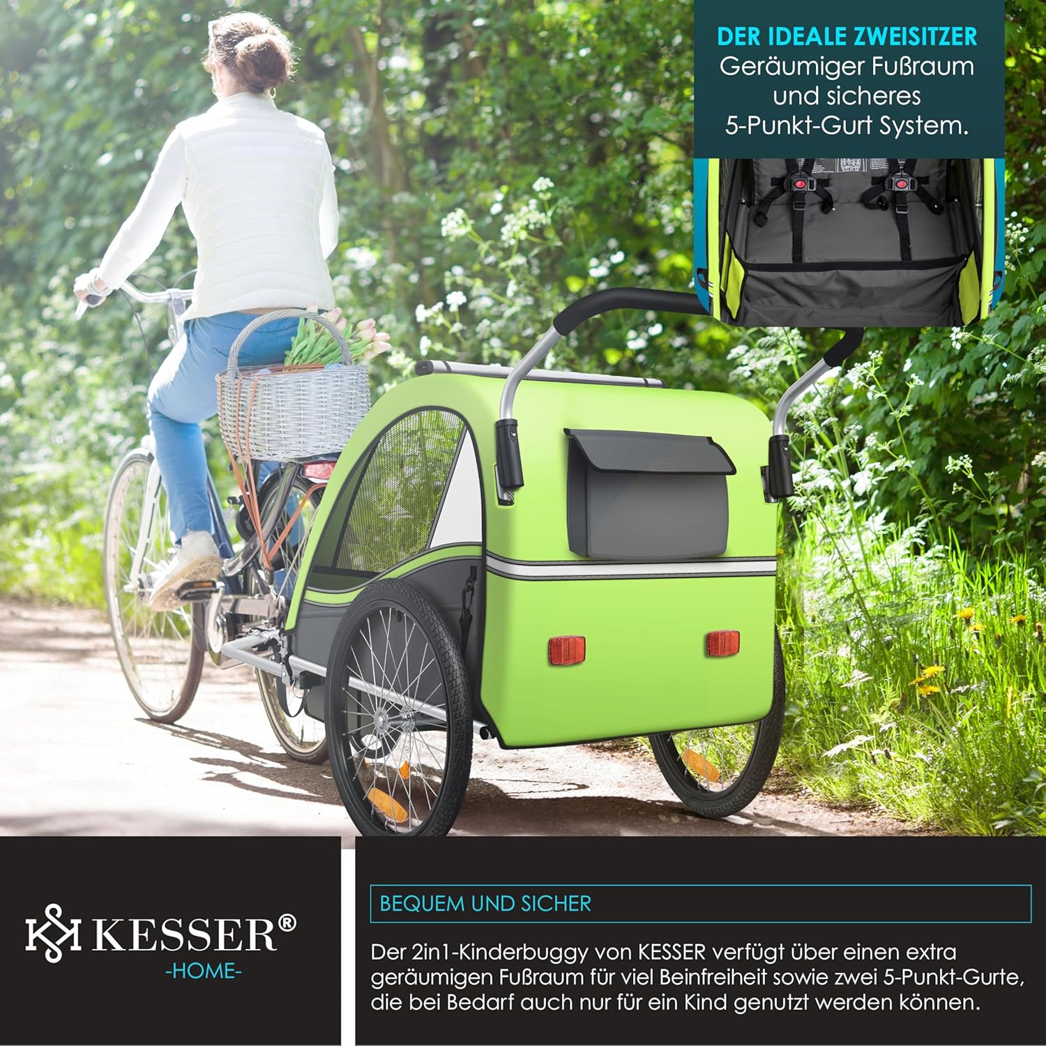 Thumbnail 4 de KESSER® Kinderfahrradanhänger Sport-RX 2in1 Jogger & Buggy – 1–2 Kinder bis 40 kg