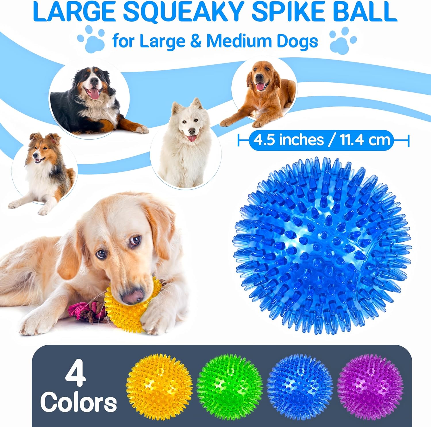Detalle 2 de LECHONG 4-Pack Large Squeaky Dog Balls