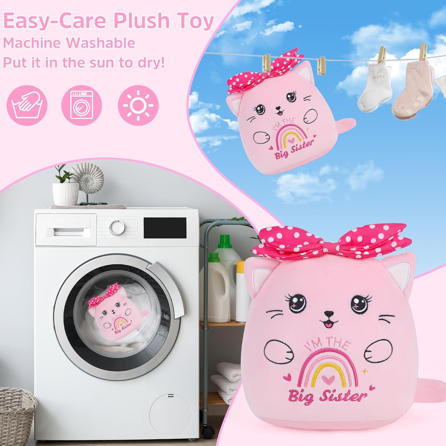 Thumbnail 3 de CozDazz Big Sister Cat Stuffed Animal – 8 Inch Pink Bow Cat Plush