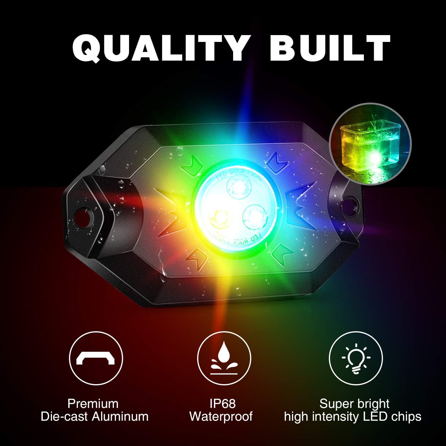 Thumbnail 5 de Nilight 2PCS 3FT RGB LED Whip Light & 4 Rock Lights Combo with Bluetooth App & RF Remote