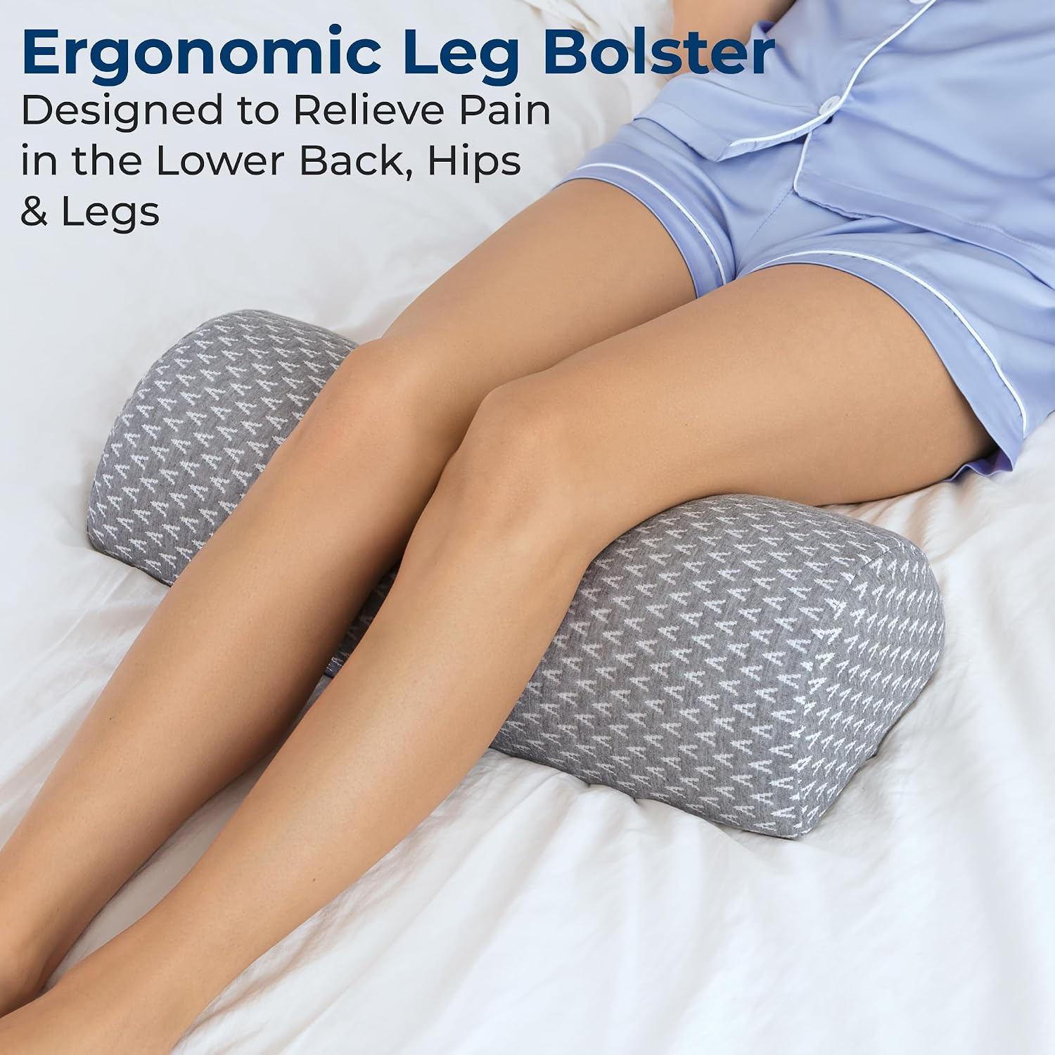 Thumbnail 1 de 5 STARS UNITED Knee Pillow for Back Sleeping with Memory Foam – Half Moon Bolster for Sciatica & Under-Leg Support, Grey