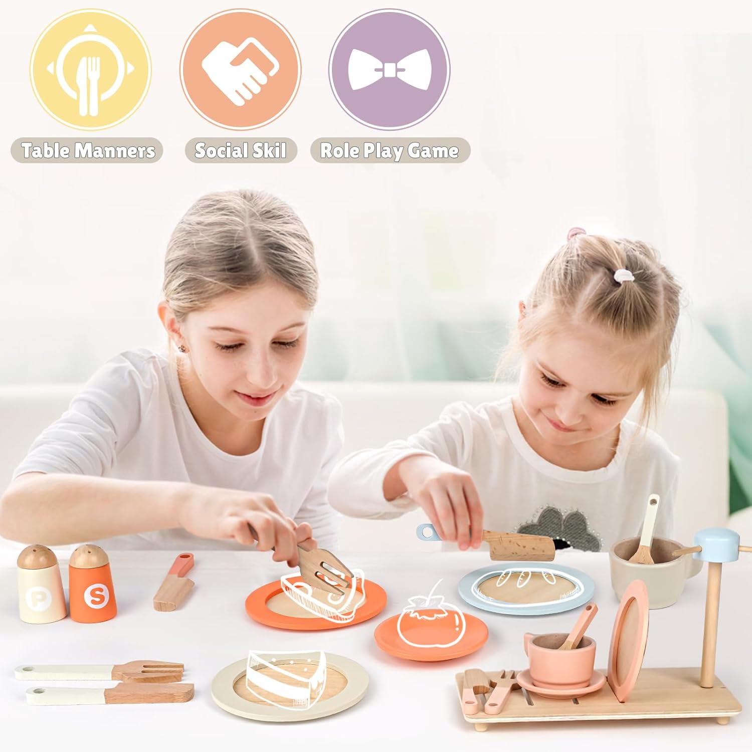 Thumbnail 4 de Dreamon Wooden Tea Set for Toddlers (27 pcs) – Pink play kitchen accessories