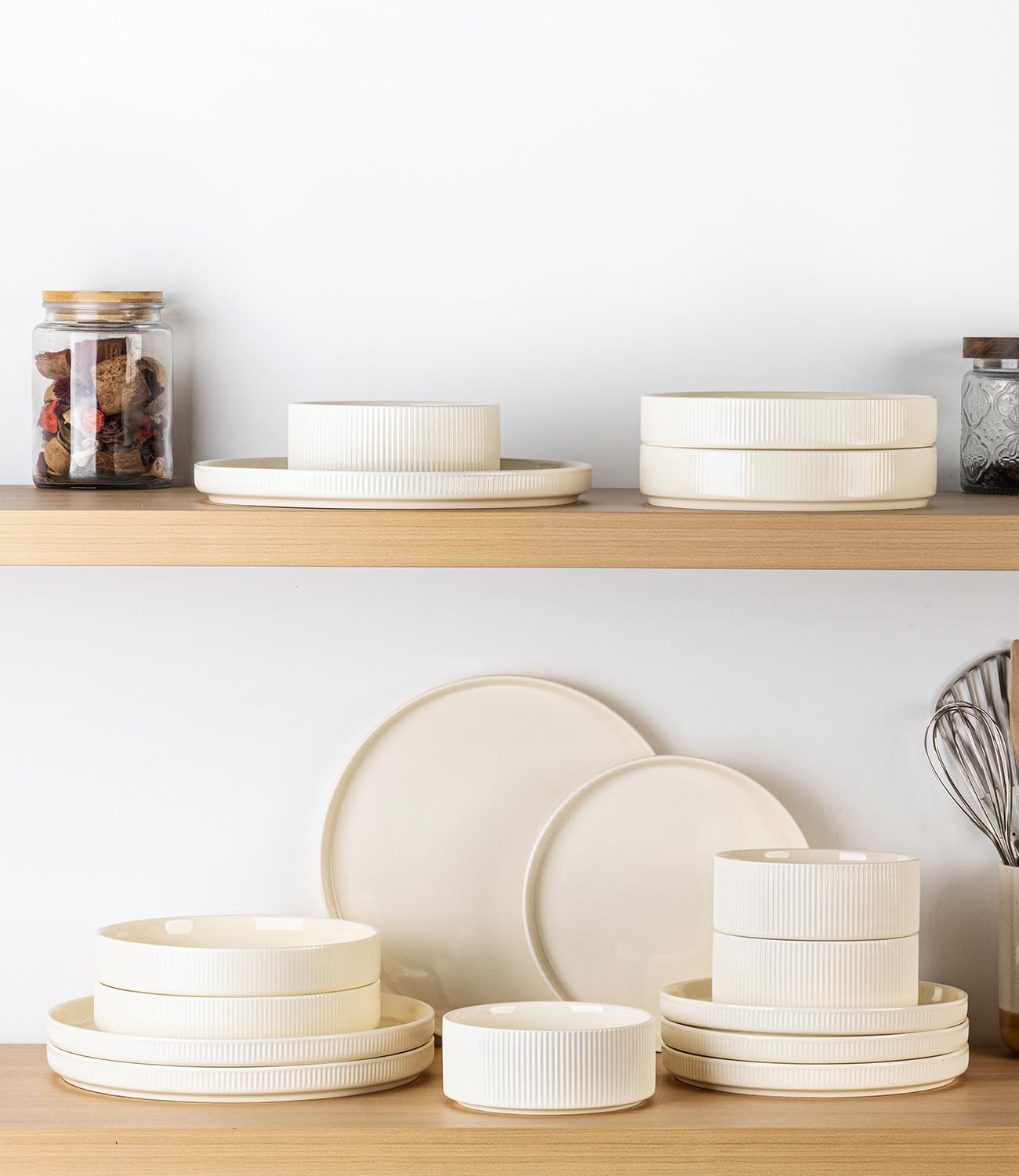 Thumbnail 5 de TheTerra 12-Piece Ceramic Dinnerware Set for 4 (Beige) – Oven, Microwave & Dishwasher Safe