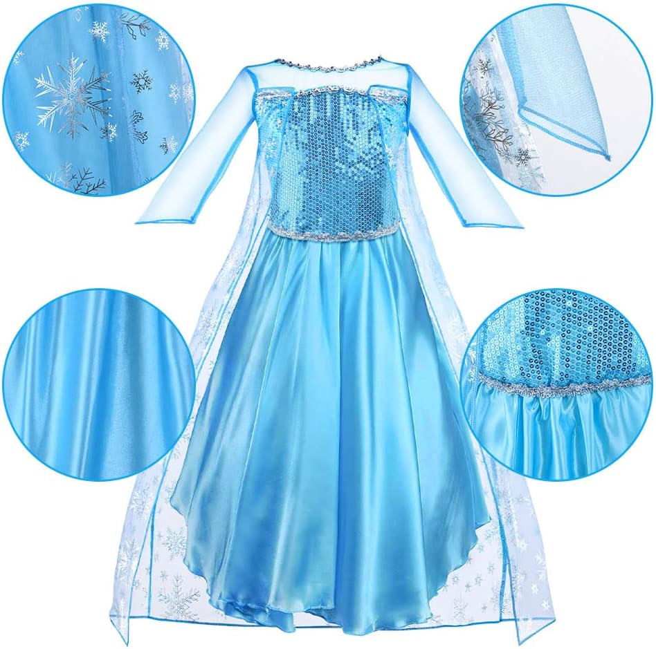 Detalle 2 de Vicloon Elsa Costume da Principessa per ragazze, 5 pezzi