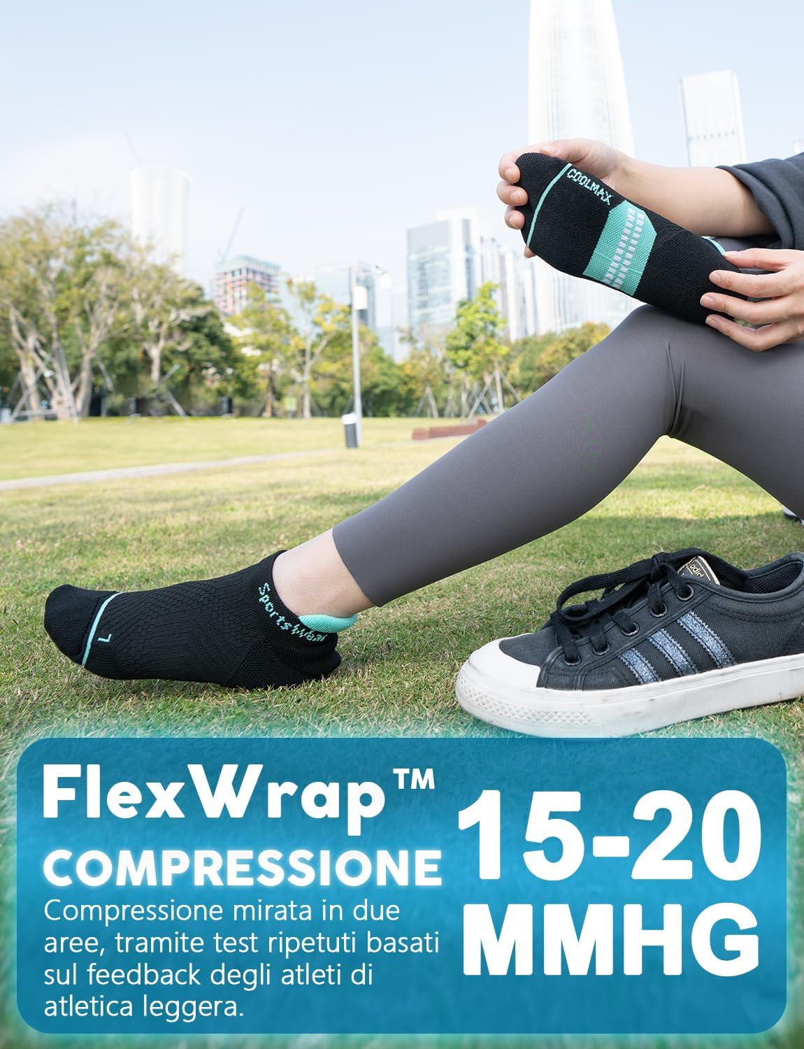 Detalle de Juclise Calzini da corsa invisibili a compressione con Coolmax e viscosa di bambù (donna)
