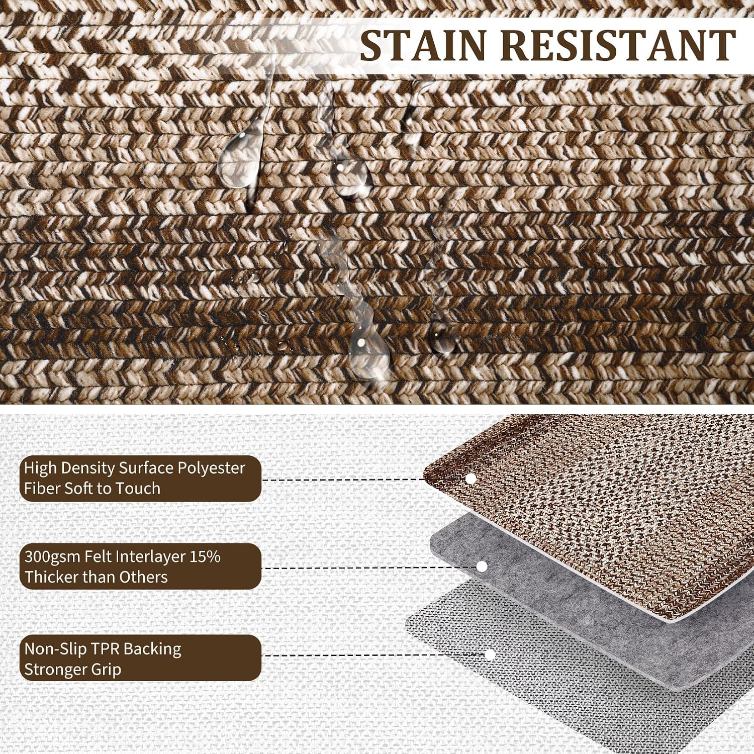 Detalle de RUGSREAL 2' x 10' Washable Runner Rug with Printed Braided Pattern
