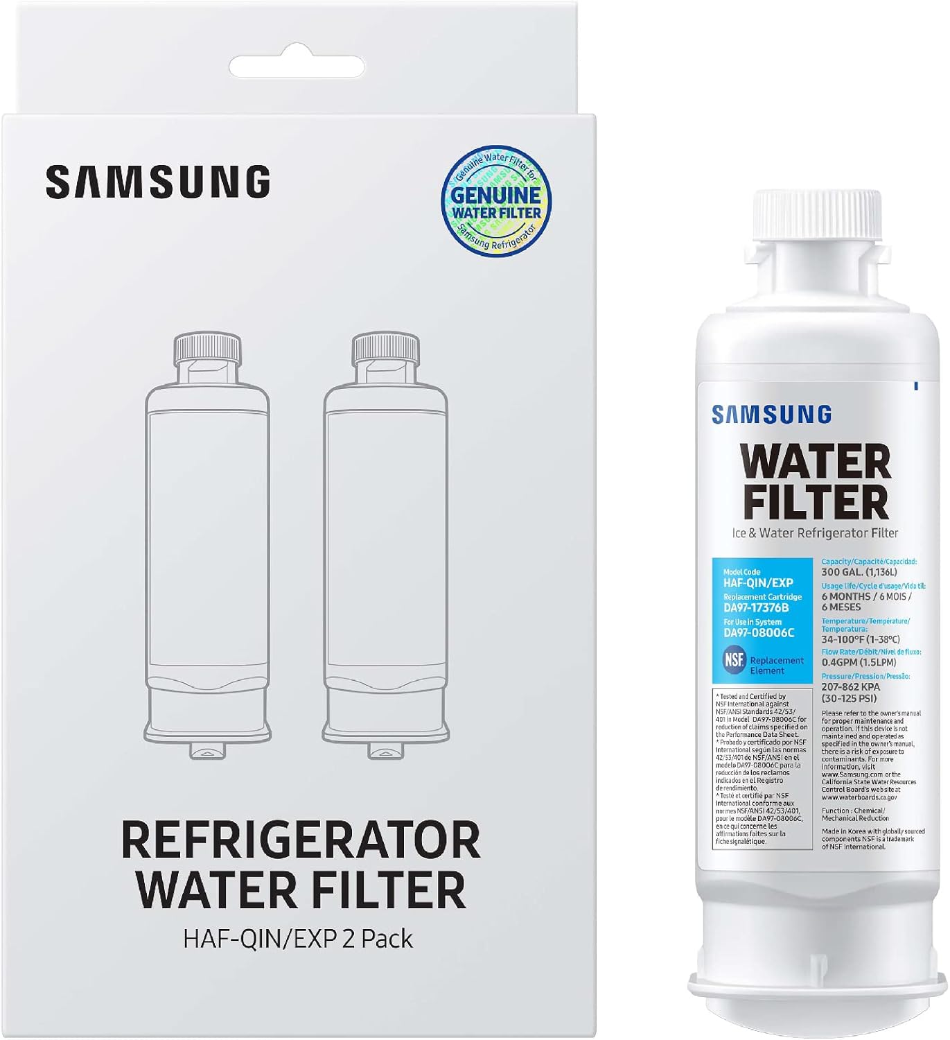 Thumbnail 3 de Samsung HAF-QIN-2P/EXP Genuine Refrigerator Water Filter (Pack of 2) | 6-Month Life