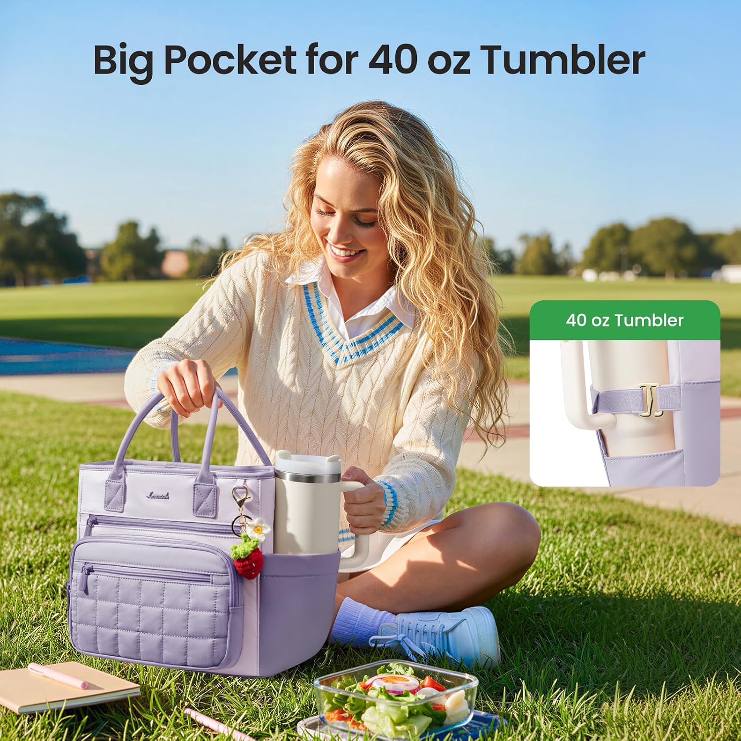 Detalle 2 de LOVEVOOK Insulated Lunch Bag, Quilted Fabric