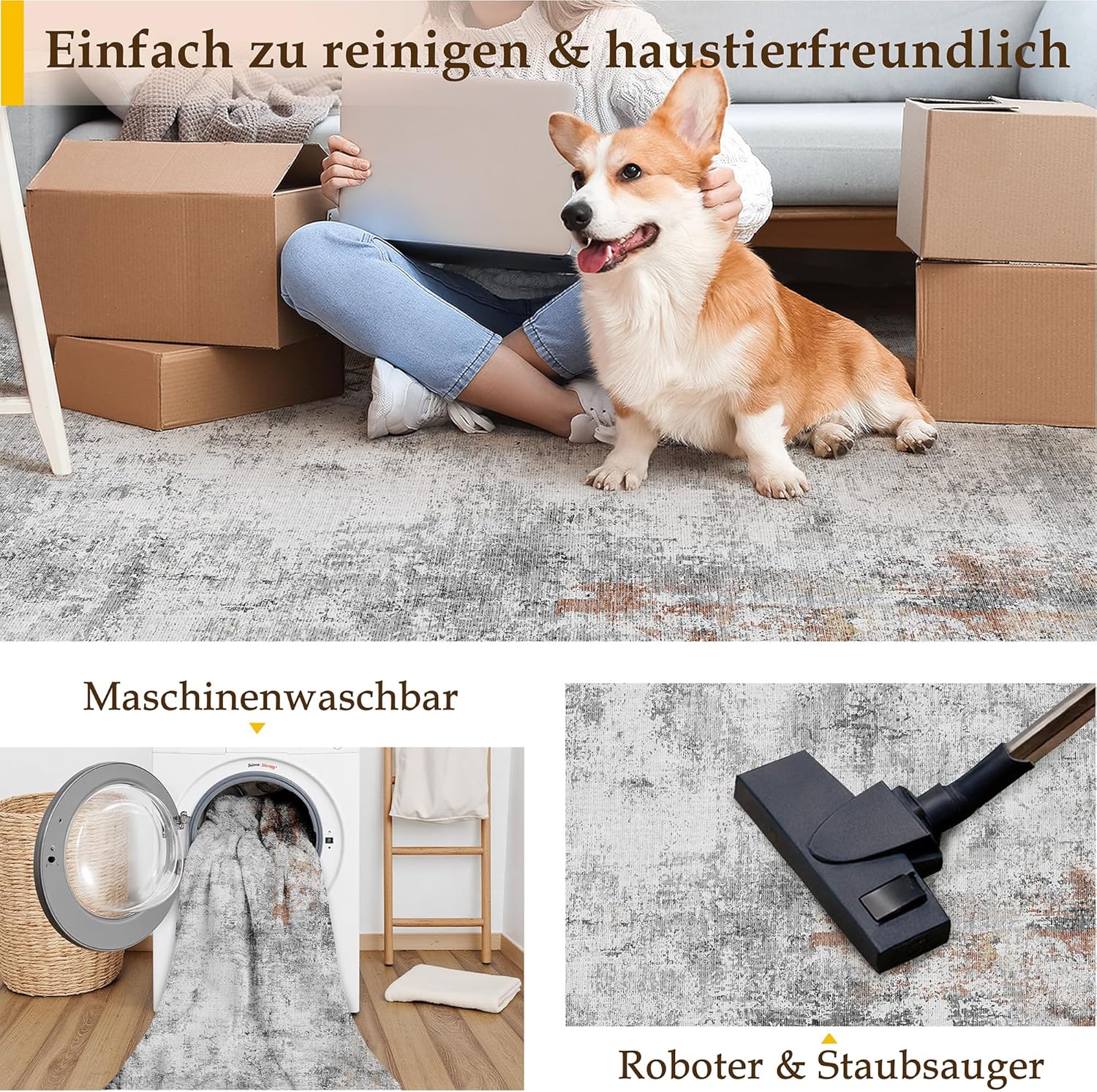 Thumbnail 3 de HUGEAR waschbare Teppiche – moderner Kurzflor-Gegendteppich 240 x 300 cm in Grau/Rot