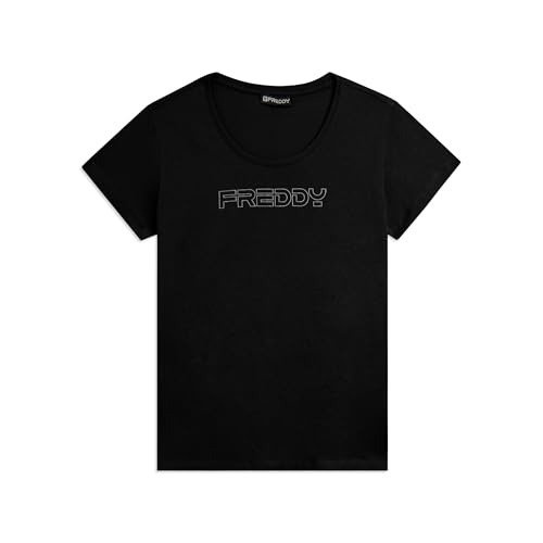Detalle de FREDDY T-Shirt Manica Corta con Logo Outline Glitter – Nero, Small
