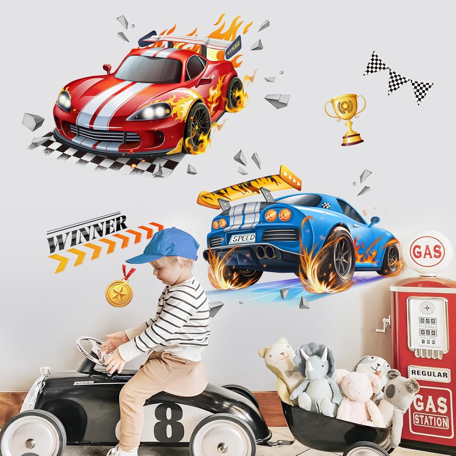 Thumbnail 1 de Tanlaby 3D Auto Wandtattoo Rennwagen – 2‑teiliges Wandmotiv für Kinderzimmer