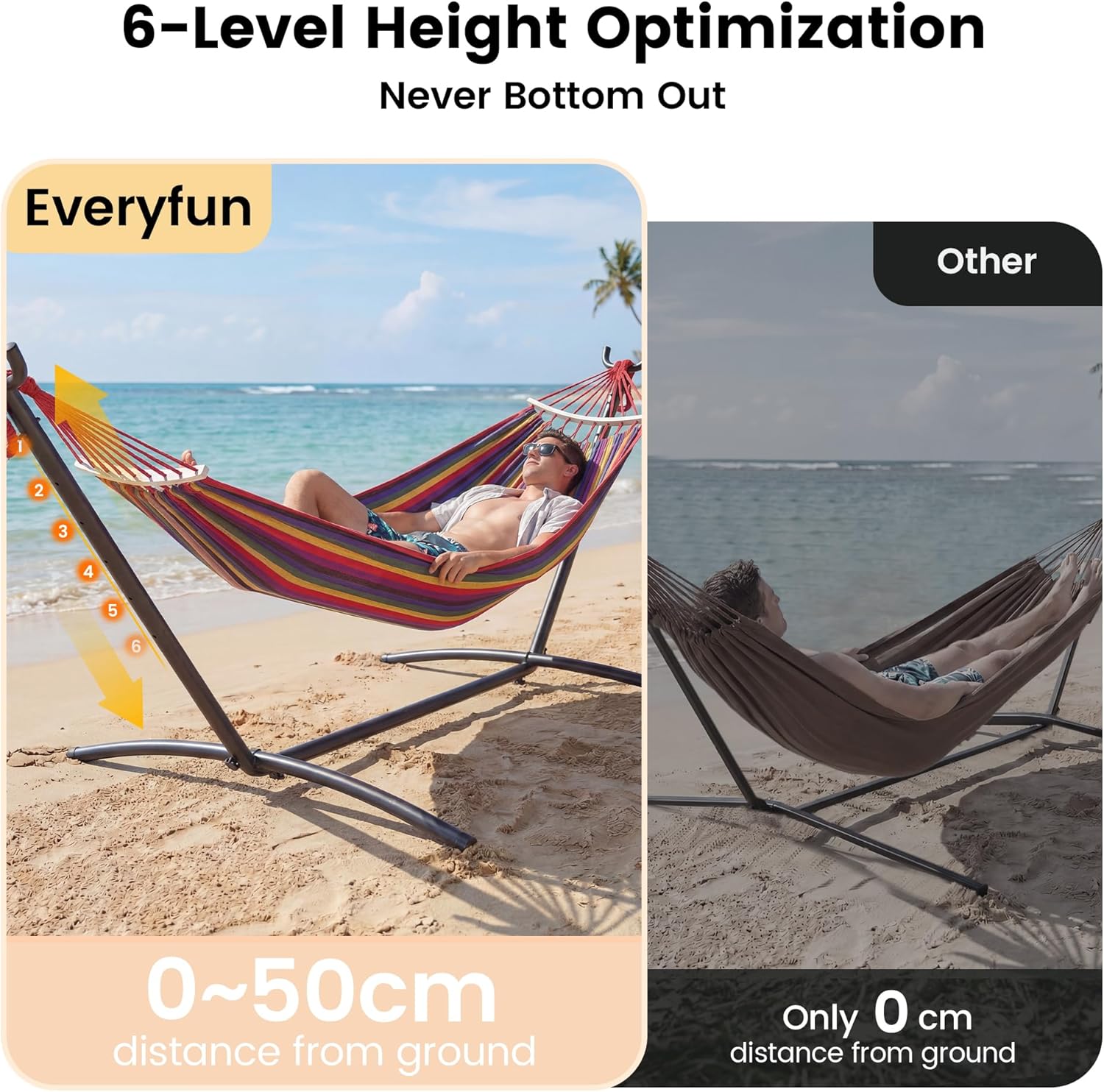 Detalle 1 de Everyfun DC Double Hammock with Stand, Rainbow Cotton, 600 lb Capacity