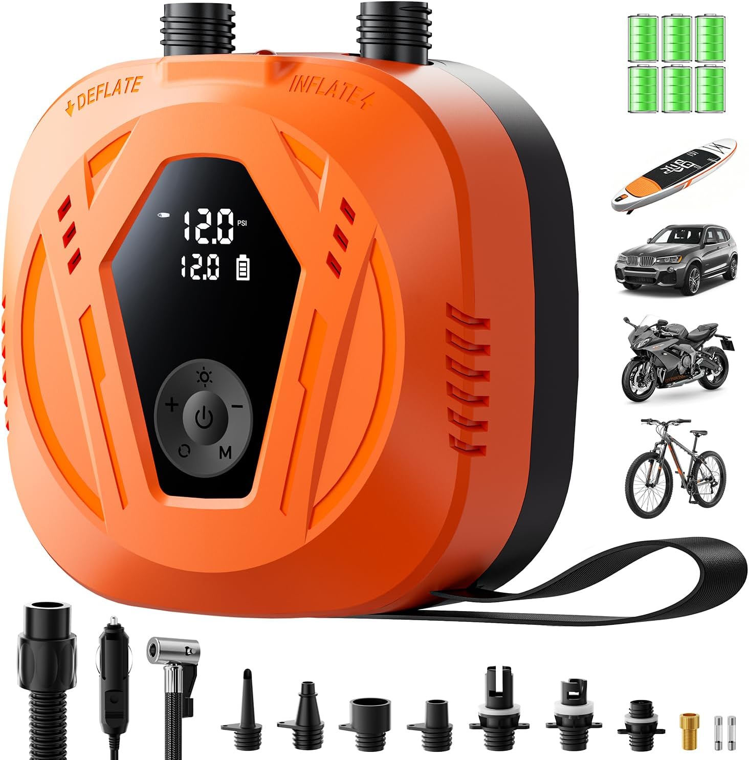Detalle de 50PSI Paddle Board Electric Pump: Portable, Rechargeable, and Ready for Boards, Tires, and More