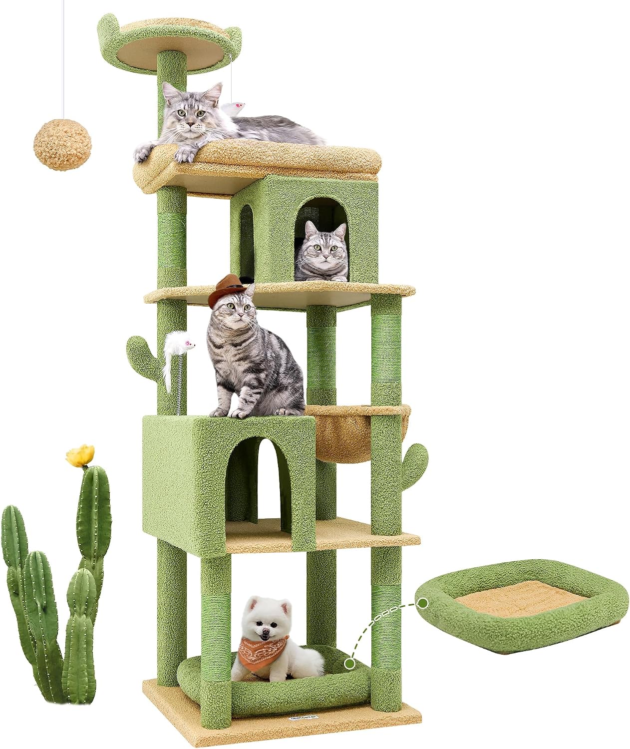 Detalle de Globlazer XXL Kratzbaum Grün (S72) für große Katzen & Mehrkatzen – 183 cm mit 2 Katzenhöhlen
