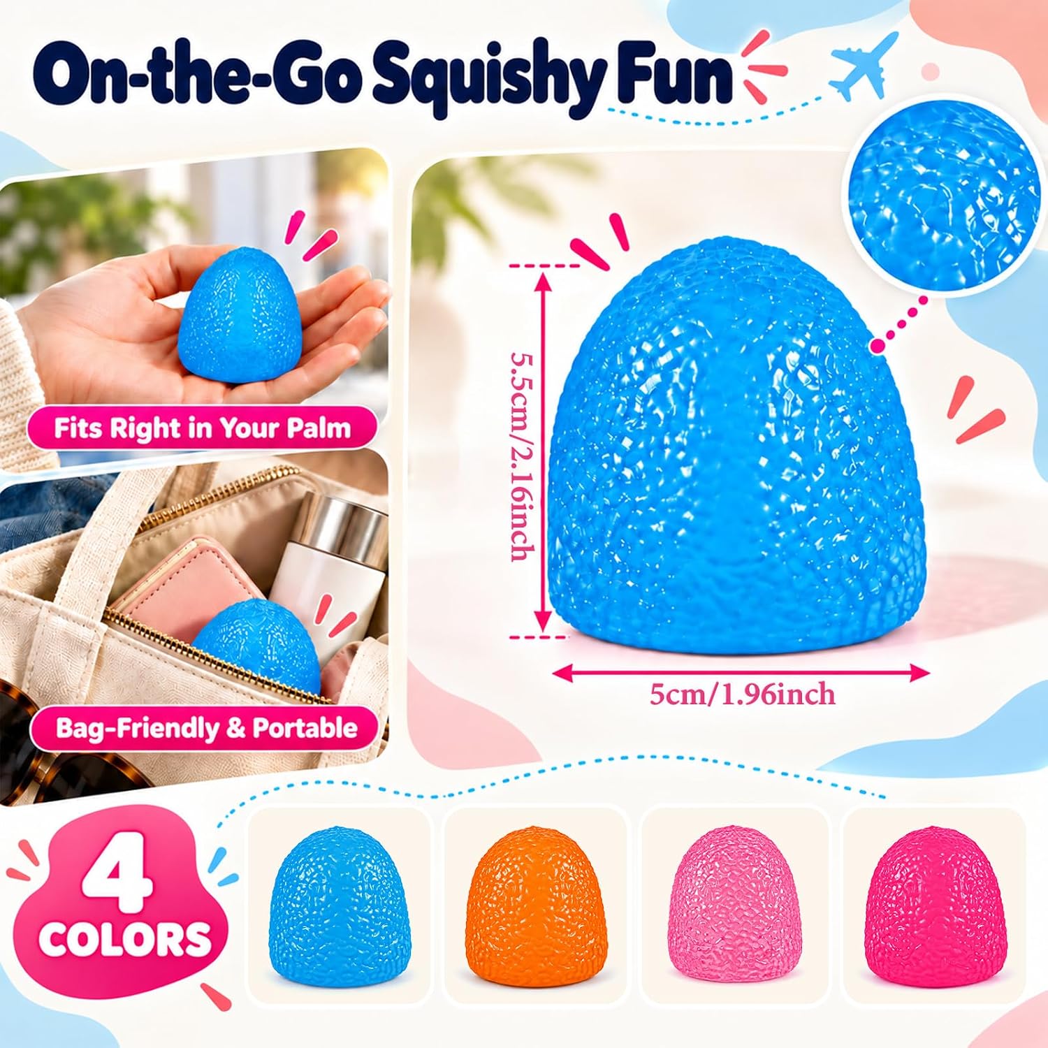 Detalle 2 de Fivefun BS-ST-005-C Gumdrop Squishy Stress Ball, Blue TPR Fidget Toy